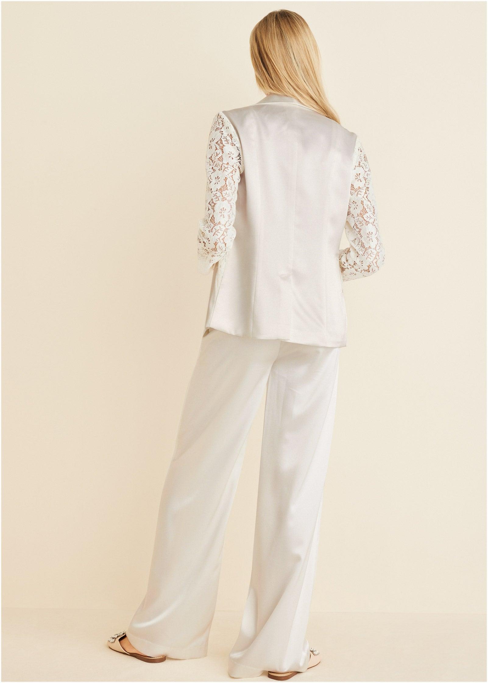 Lace Sleeve Tuxedo Blazer - Off White Product Image
