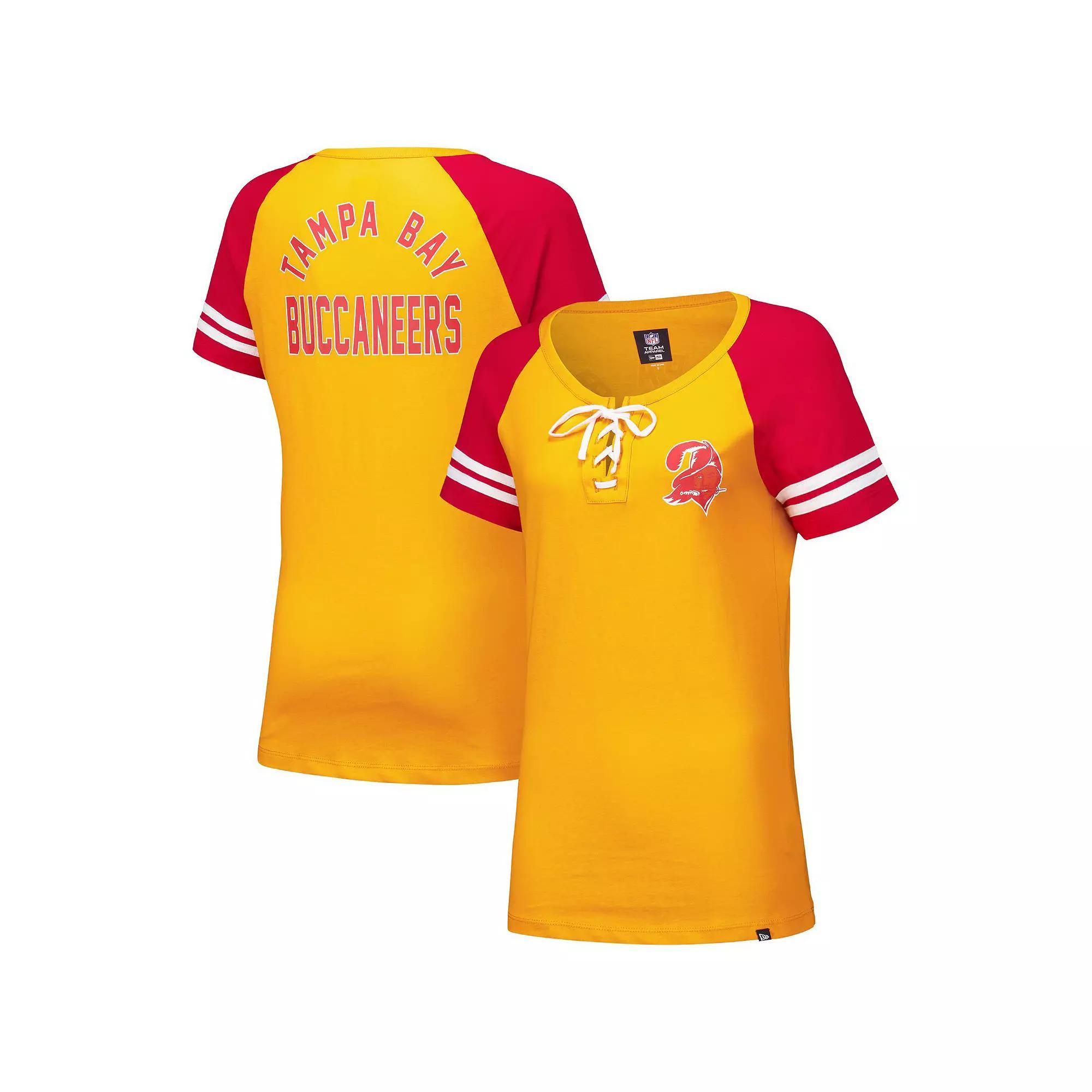 Women's New Era Orange Tampa Bay Buccaneers Throwback Lace-Up Raglan T-Shirt, Size: XL Product Image