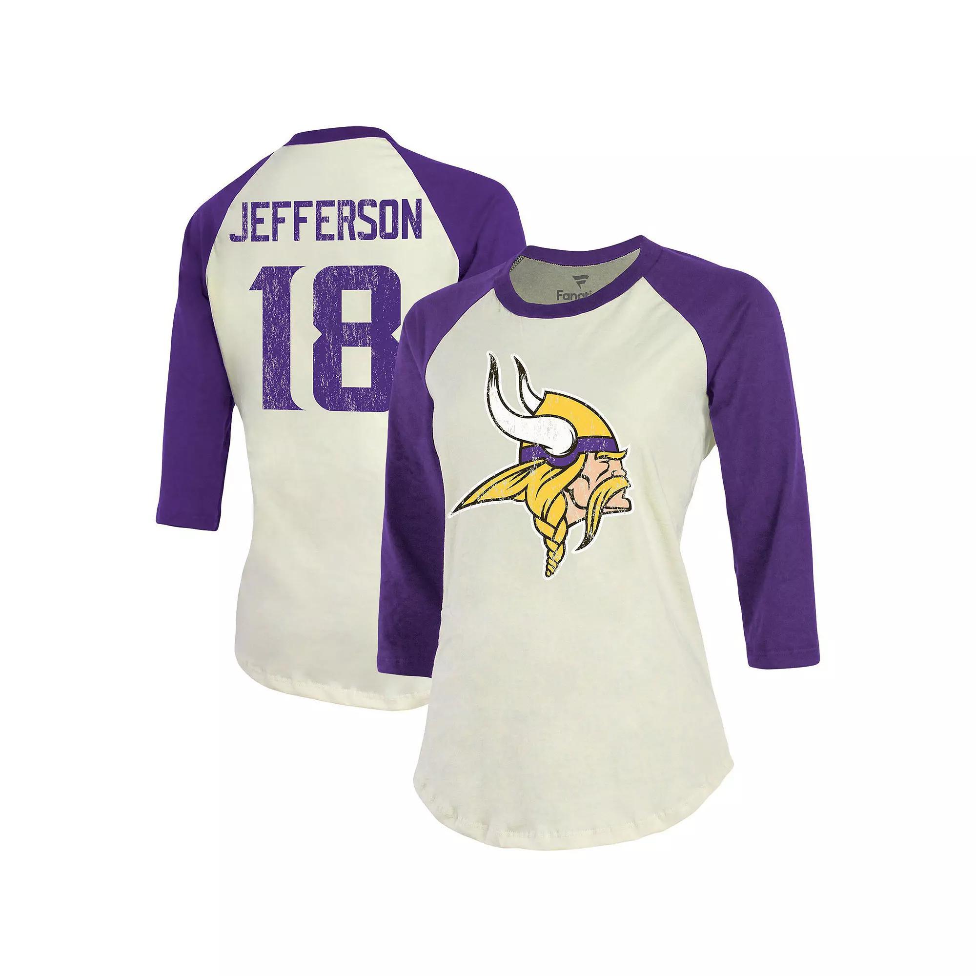 Womens Fanatics Branded Justin Jefferson Cream/Purple Minnesota Vikings Player Raglan Name & Number 3/4-Sleeve T-Shirt Product Image