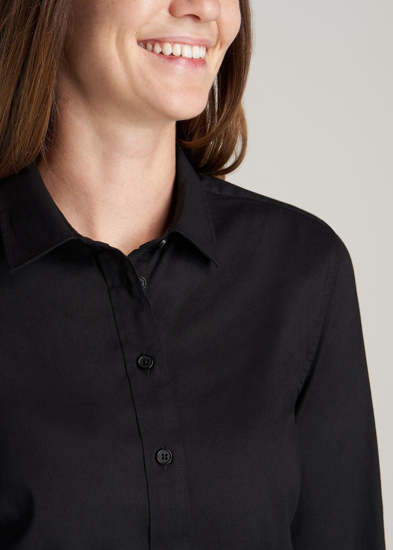 Button-Up Dress Shirt for Tall Women in Black Product Image