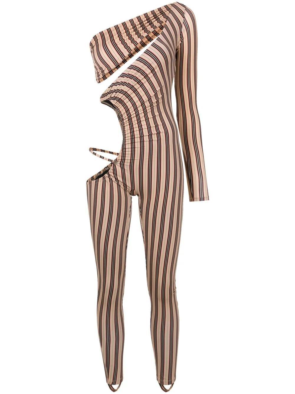 stripe-print one-shoulder jumpsuit Product Image