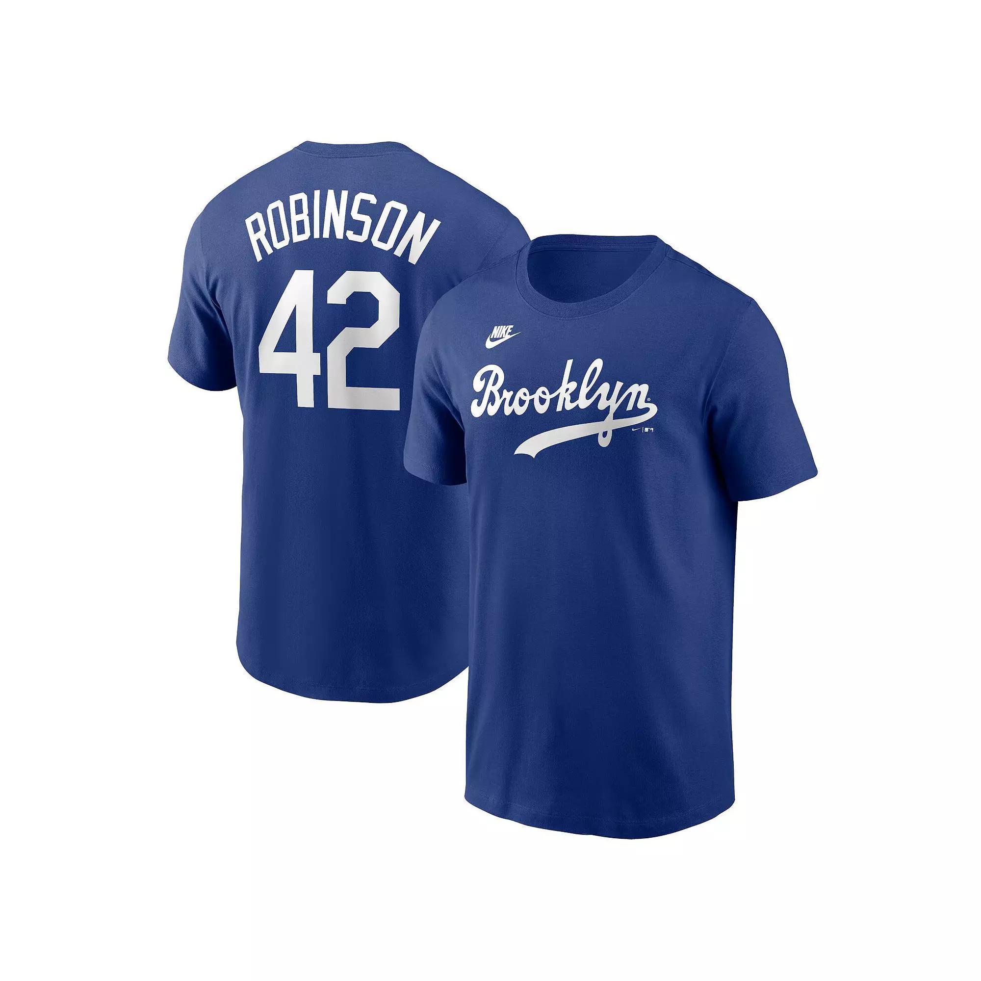 Men's Nike Jackie Robinson Royal Brooklyn Dodgers Cooperstown Collection Fuse Name & Number T-Shirt, Size: Large, Mlb Blue Product Image