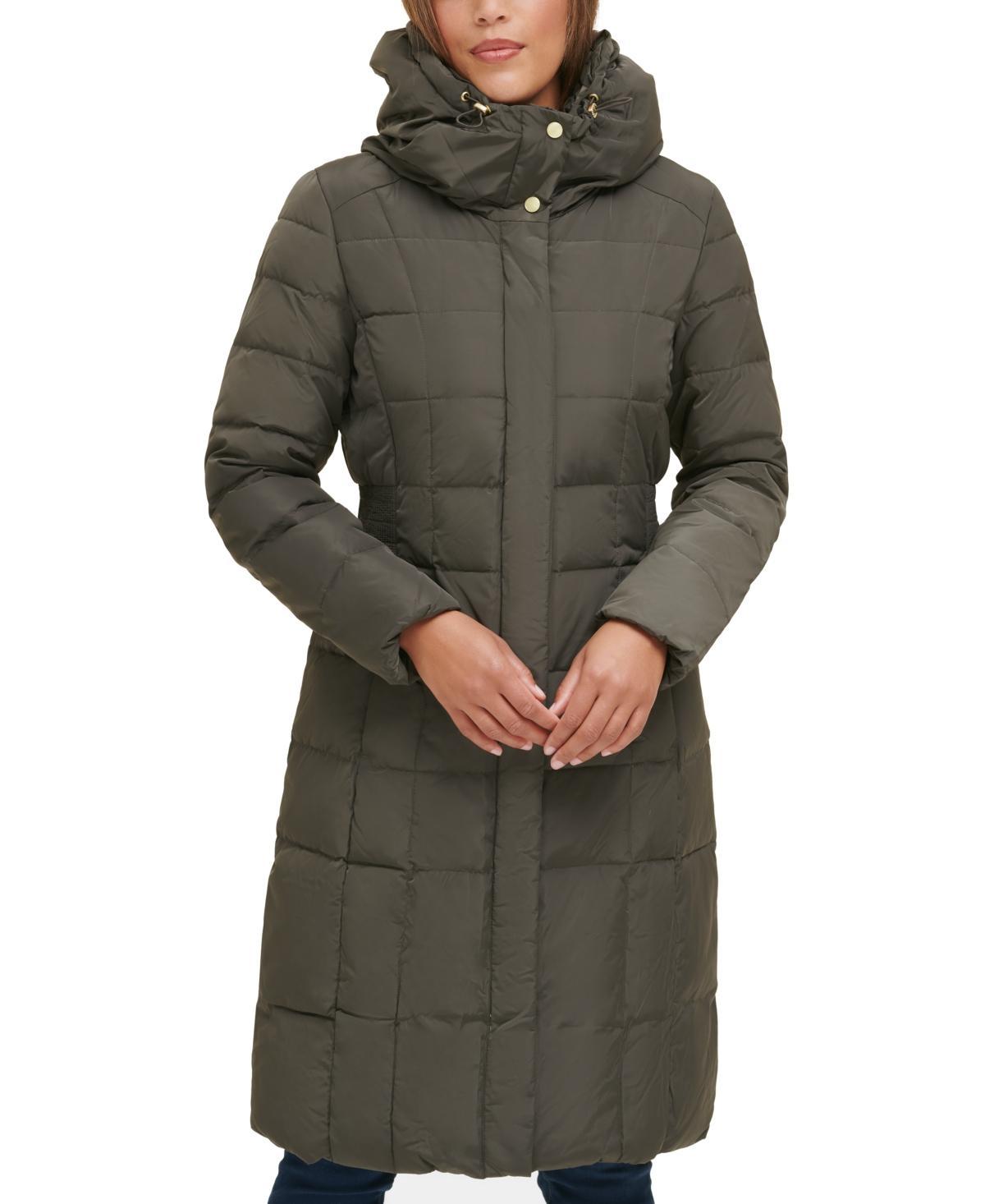 Cole Haan Womens 40 Signature Hooded Taffeta Down Coat - Blue Size XL Product Image