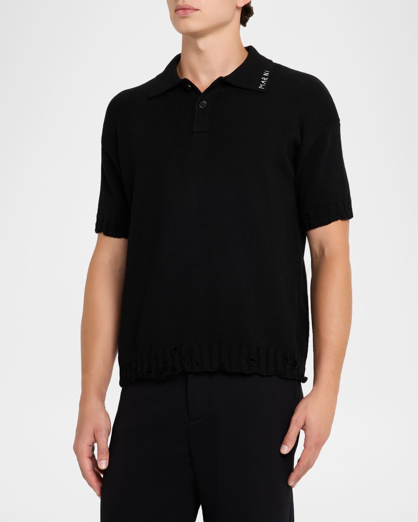 Men's Dishevelled Logo-Collar Knit Polo Shirt Product Image