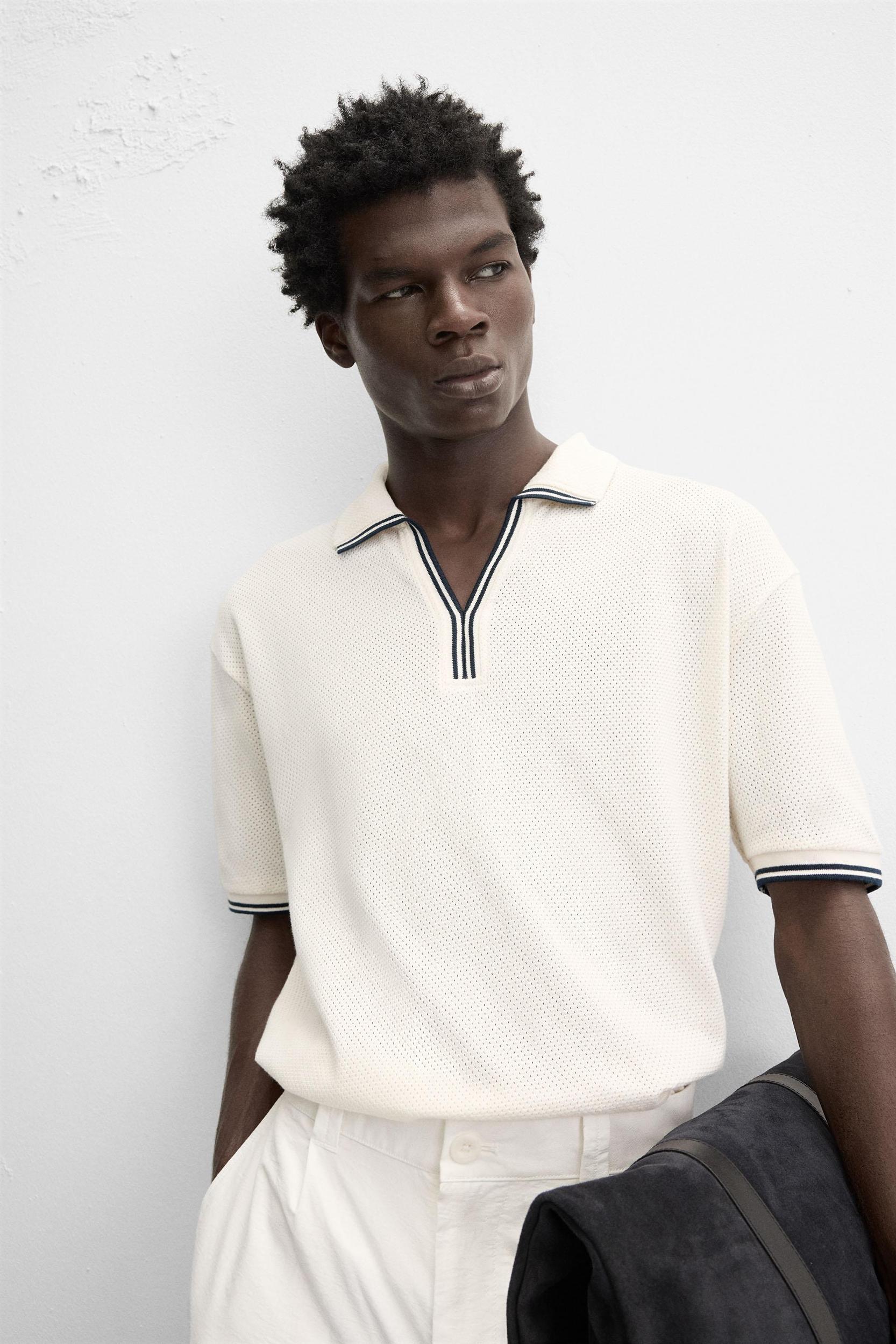 CONTRAST OPEN WEAVE POLO SHIRT Product Image