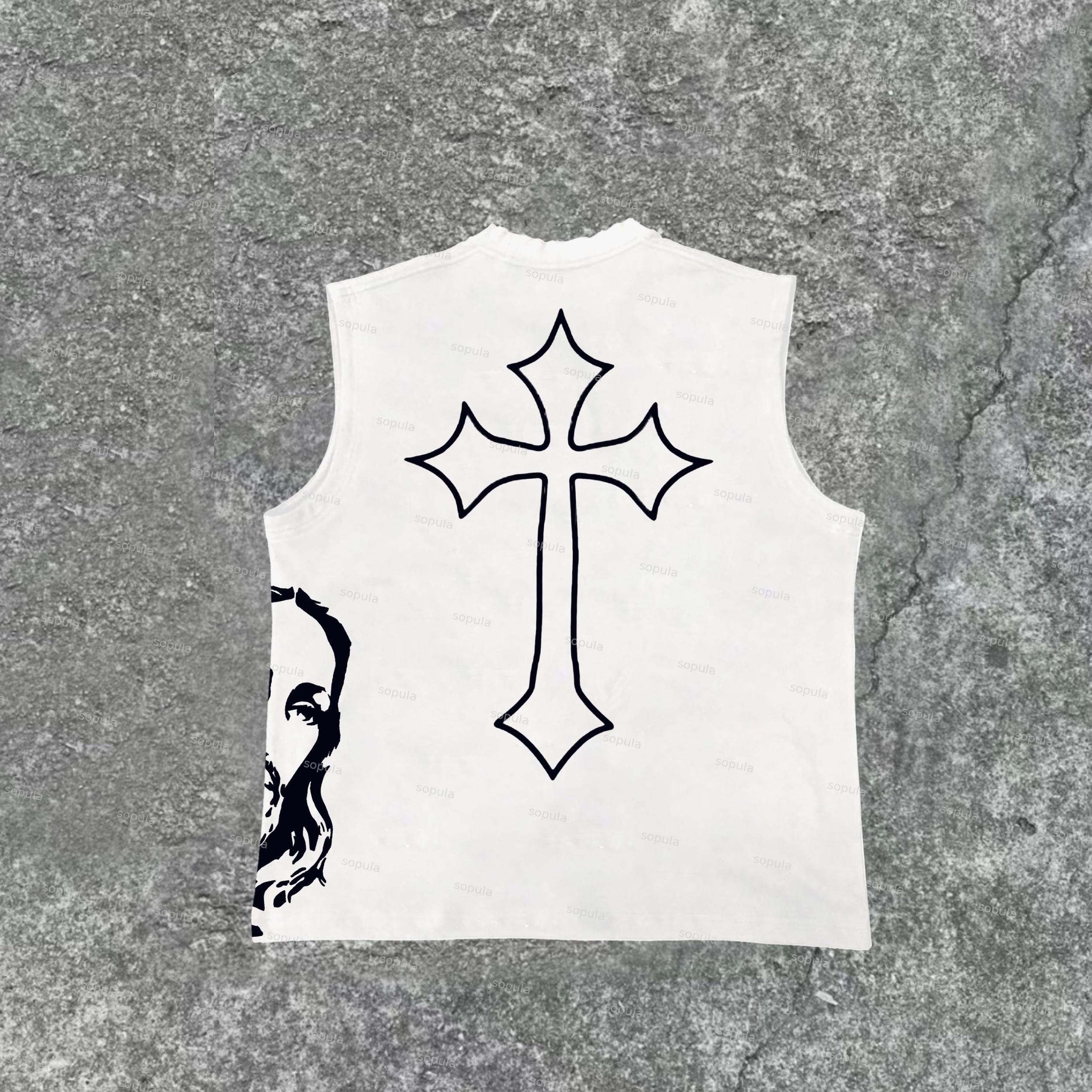 Sopula Fashionable God-Crusade Print Cotton Casual Tank Top Product Image