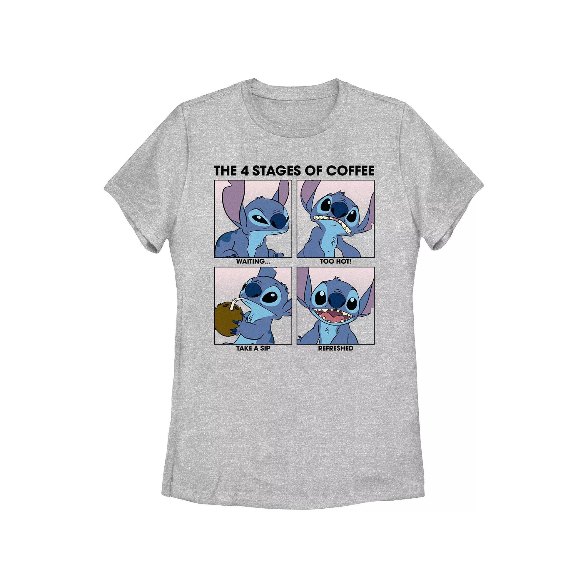 Disney's Lilo & Stitch Juniors' The Four Stages Of Coffee Graphic Tee, Women's, Size: Large, Athletic Grey Product Image