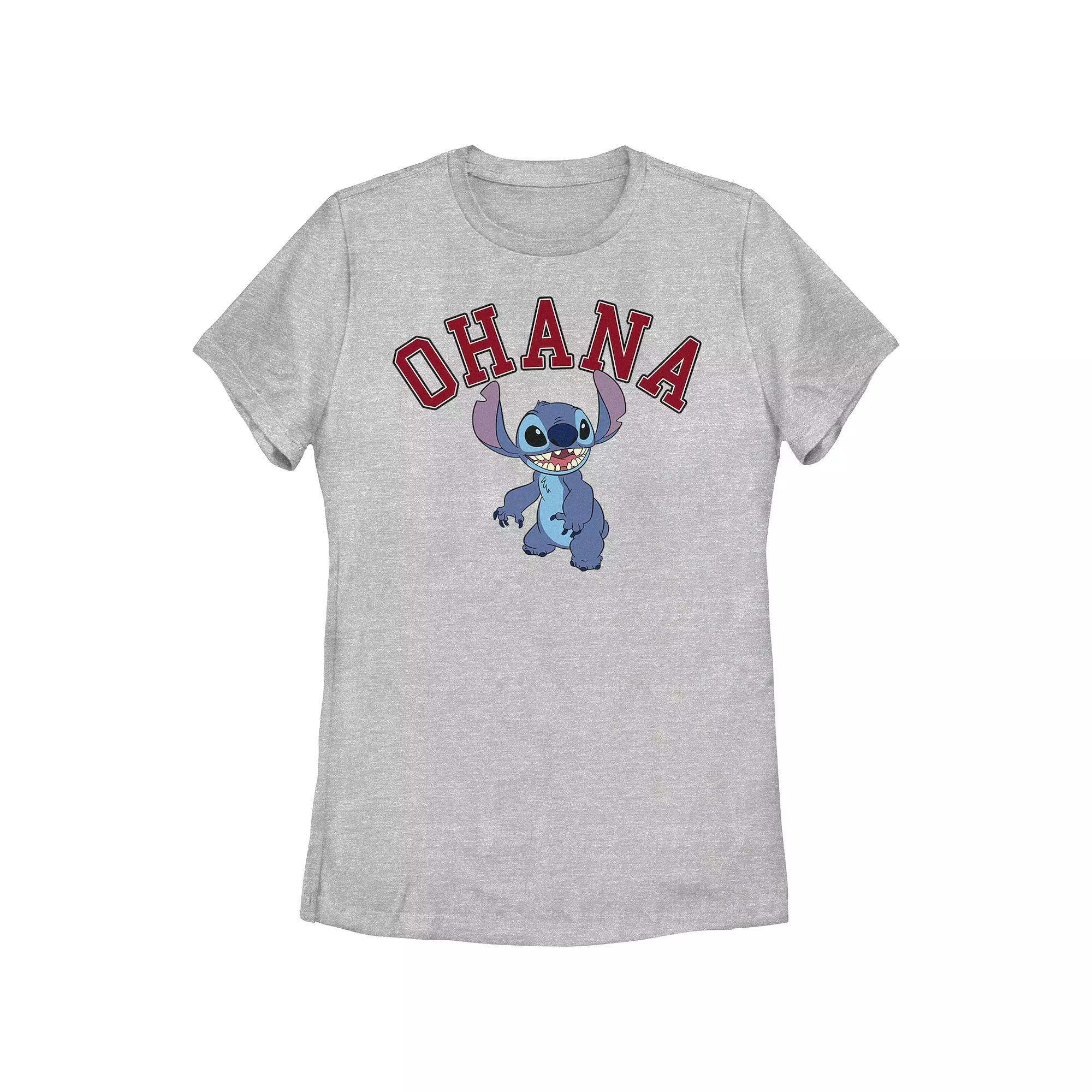 Disney's Lilo & Stitch Women's Ohana Varsity Stitch Tee, Girl's, Size: Medium, Athletic Grey Product Image