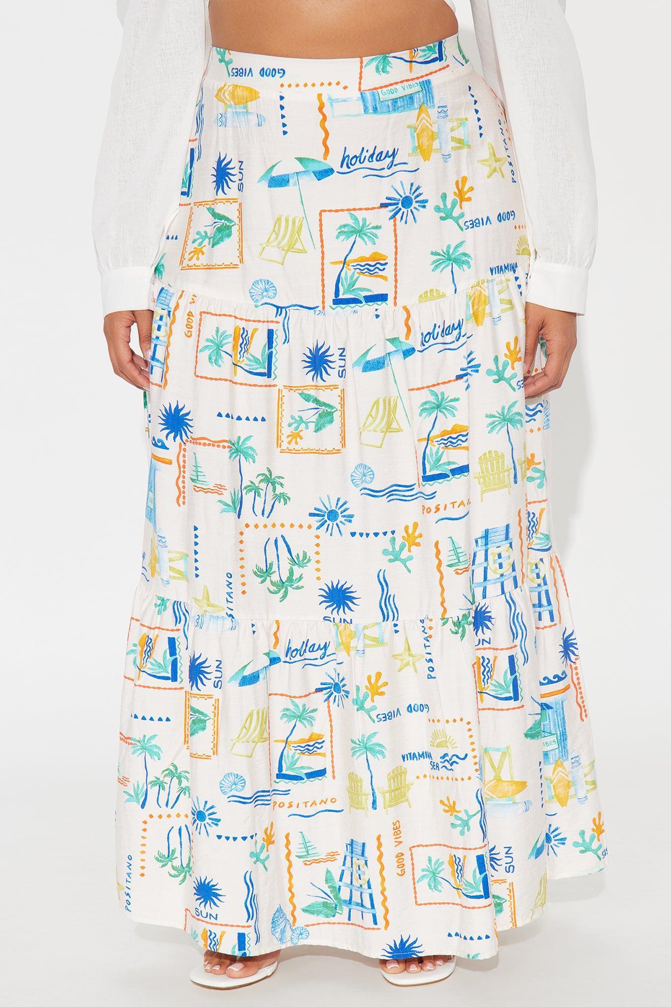 Positano Linen Maxi Skirt - Cream/combo Product Image
