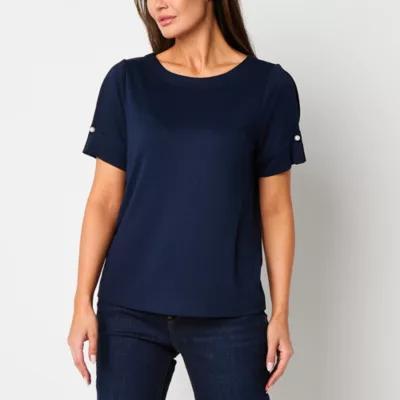 Liz Claiborne Womens Crew Neck Short Sleeve Blouse Product Image