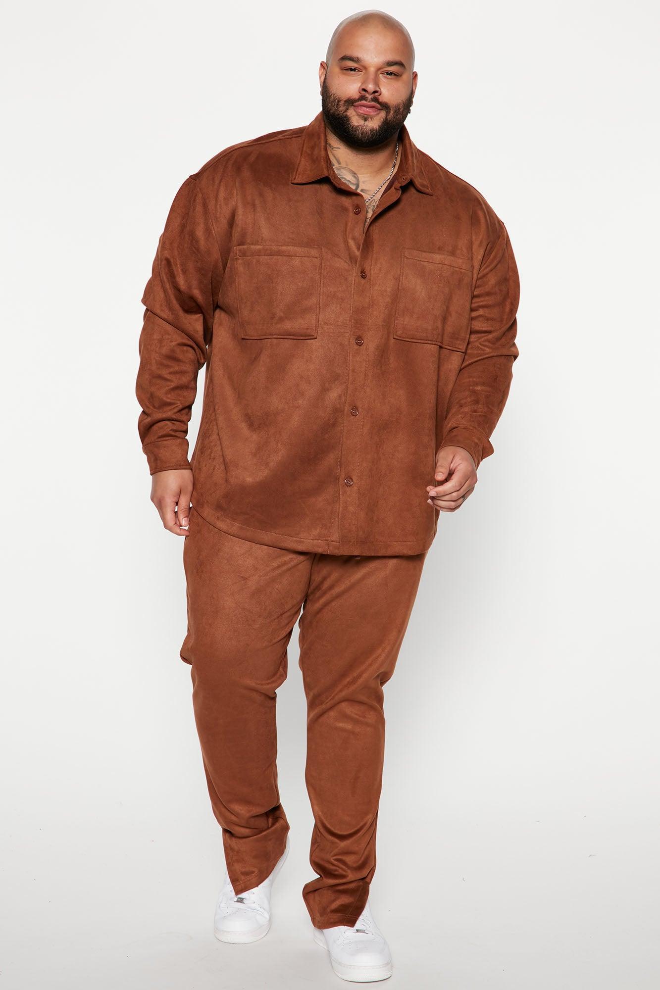 Dre Faux Suede Long Sleeve Button Up Shirt - Camel Product Image