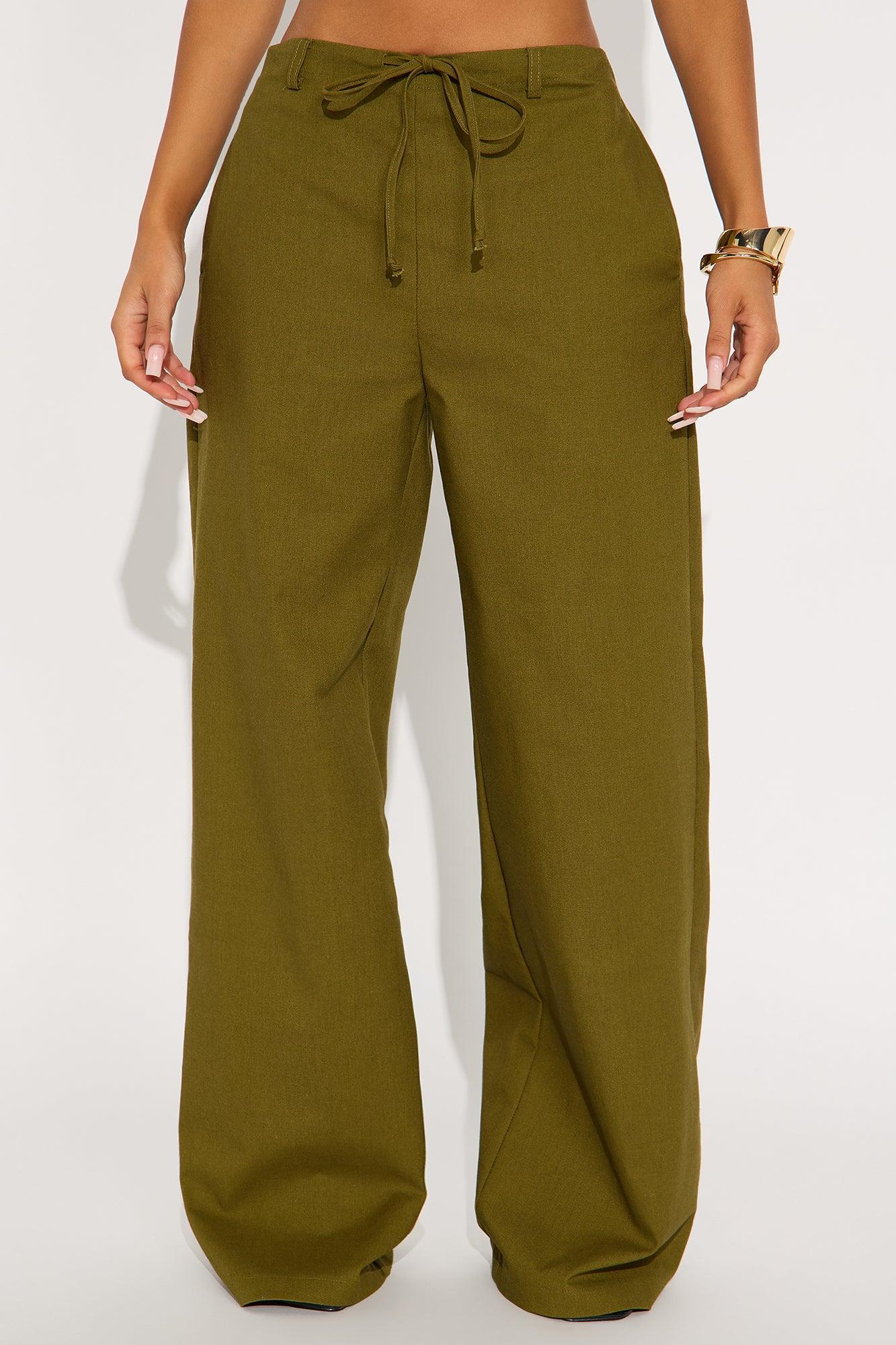 Hayden Linen Wide Leg Trouser - Olive Product Image