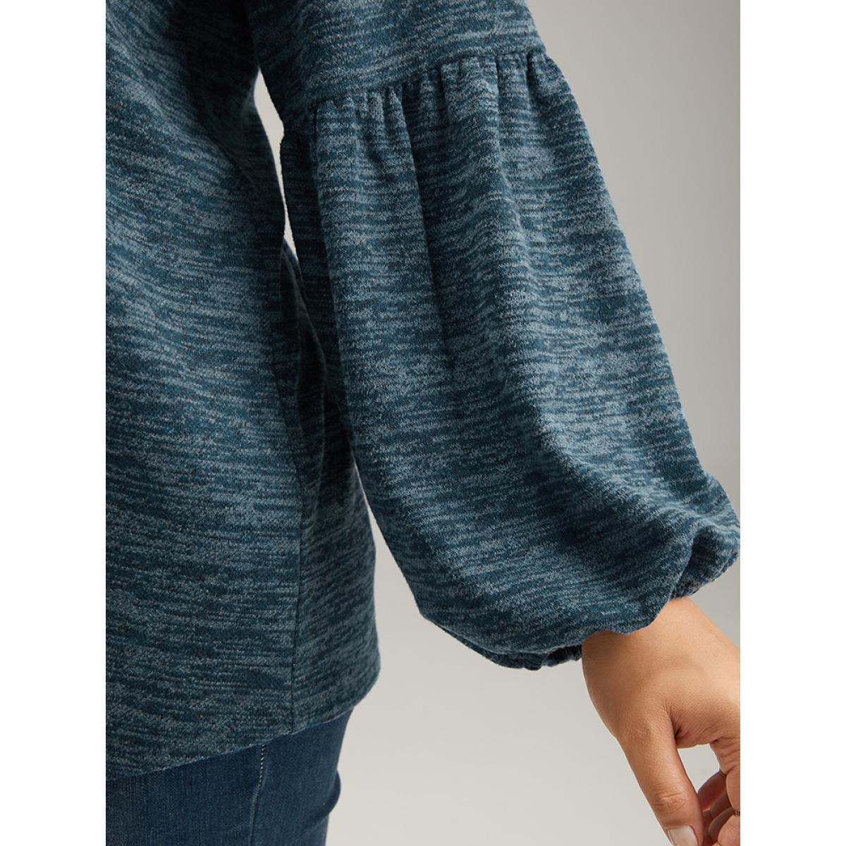 Plus Size Heather V Neck Lantern Sleeve Sweatshirt Women Red Casual Elastic cuffs V-neck Dailywear Sweatshirts BloomChic 10/M Product Image