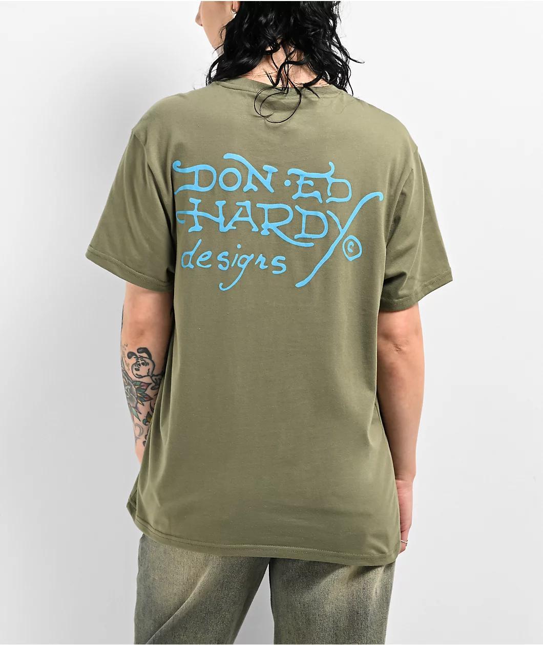 Ed Hardy Crouching Panther Olive T-Shirt Product Image