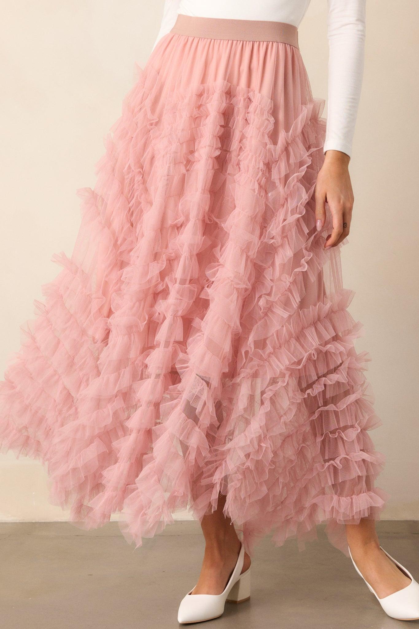 Shopping Spree Rose Tulle Midi Skirt Product Image