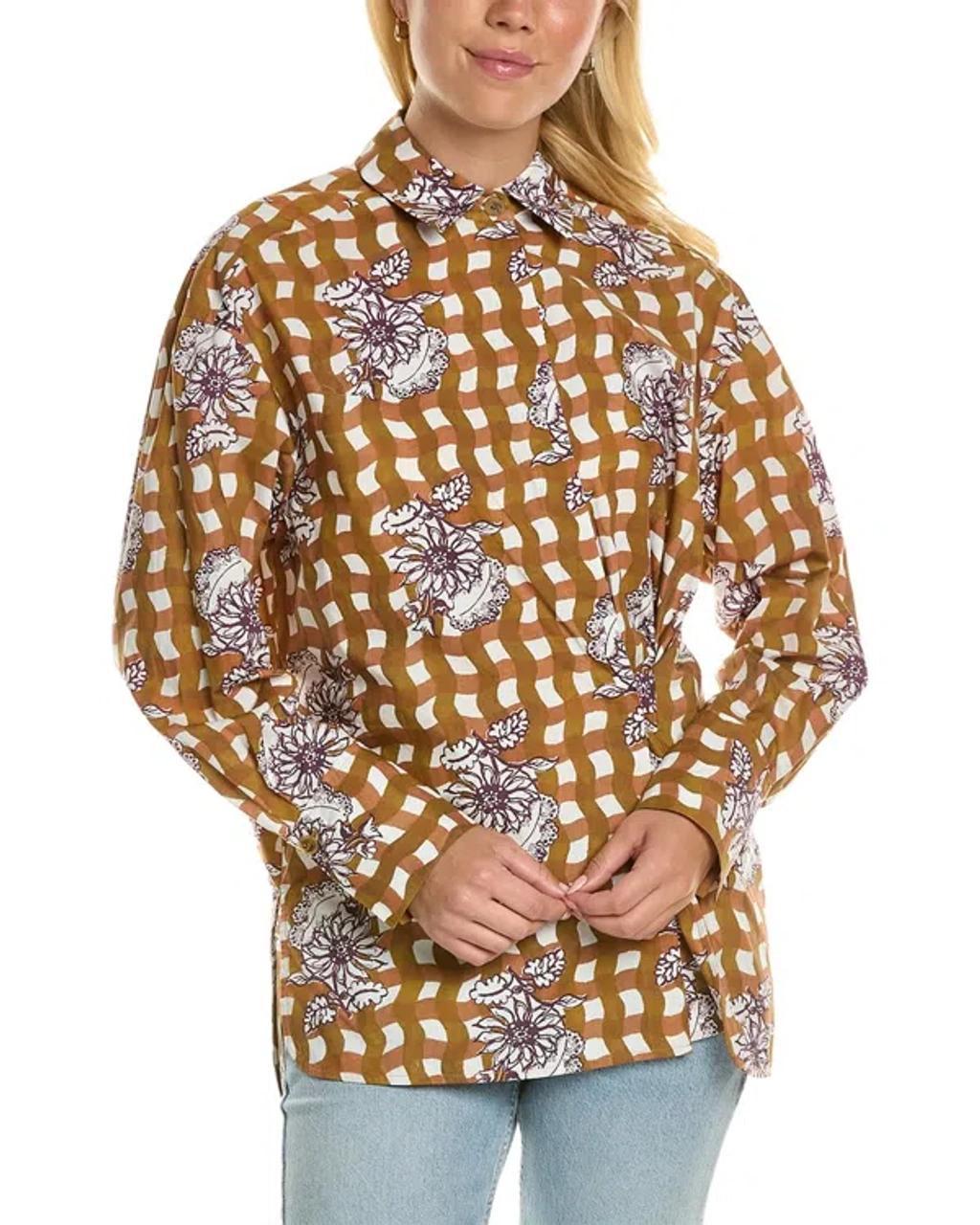REBECCA TAYLOR Gingham Daisy Shirt In Brown Product Image
