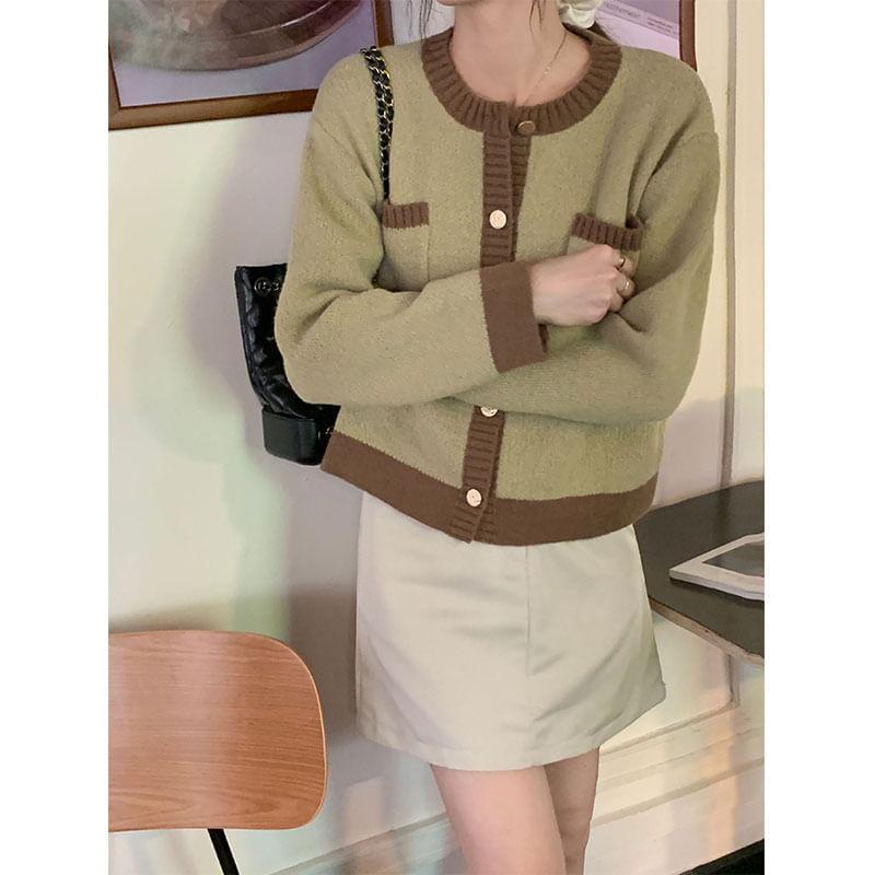 Round Neck Two Tone Cardigan Product Image
