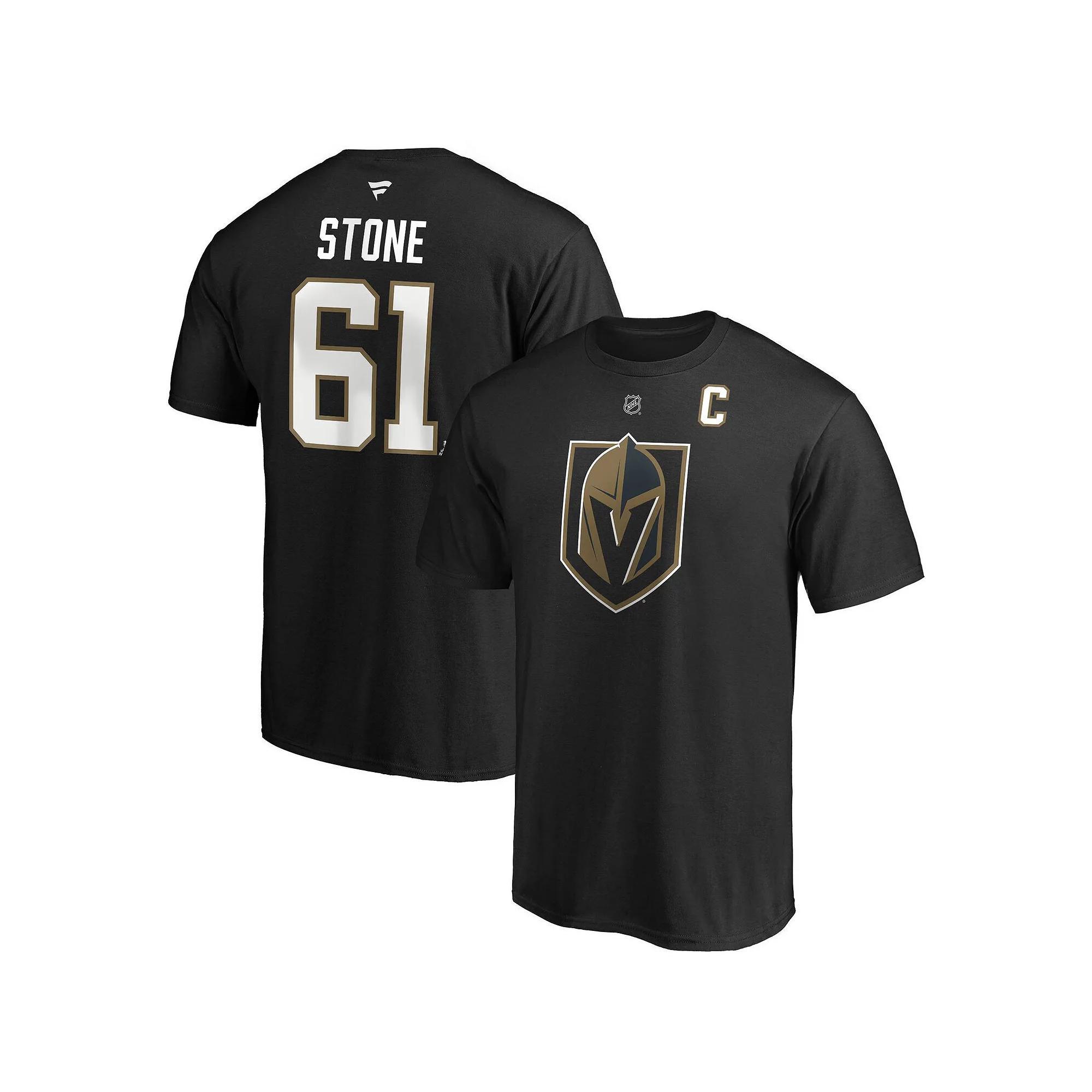 Men's Fanatics Branded Mark Stone Black Vegas Golden Knights Authentic Stack Player Name & Number Captain Patch T-Shirt, Size: 4XL, Lvk Black Product Image