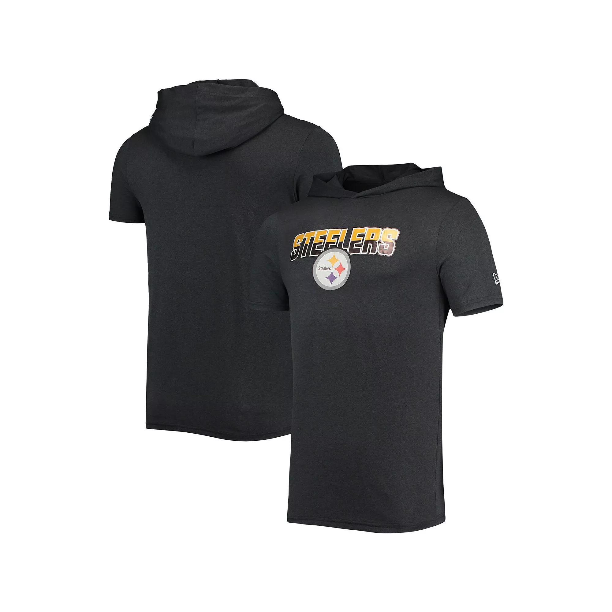 Mens New Era Heathered Pittsburgh Steelers Team Brushed Hoodie T-Shirt Product Image