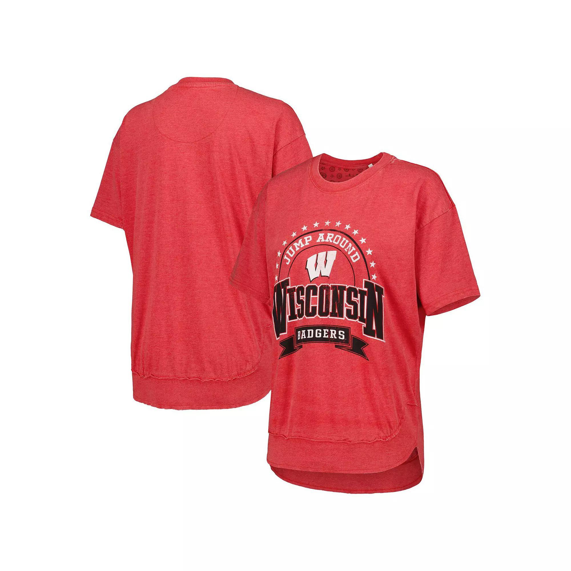 Womens Pressbox Heather Wisconsin Badgers Vintage Wash Poncho Captain T-Shirt Product Image