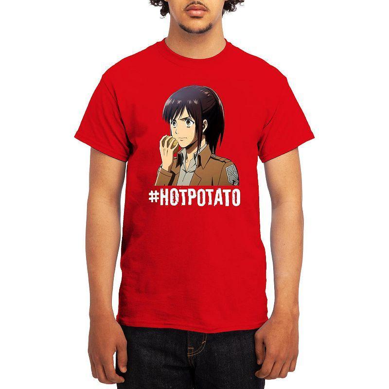 Mens Attack on Titan Hot Potato Tee Grey Red Product Image
