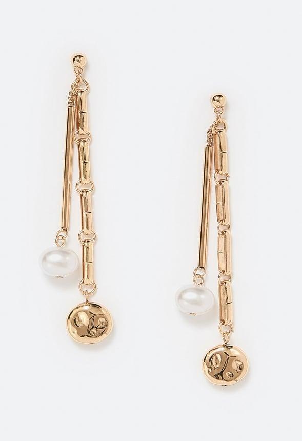 Abby Drop Earrings With Organic Pearls and Metal Beads Product Image