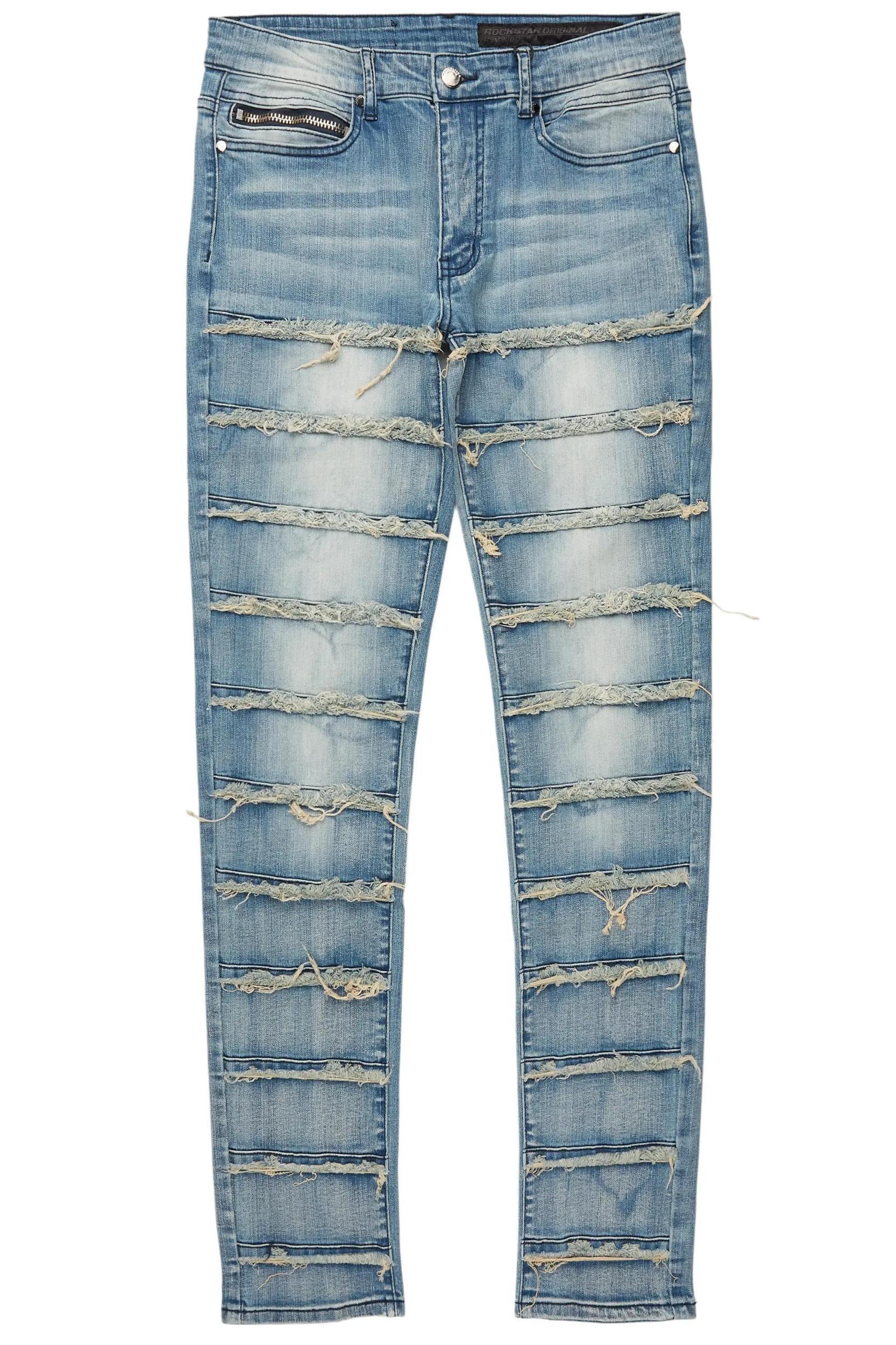 Waylon Rustic Blue Frayed Slim Fit Jean Male Product Image