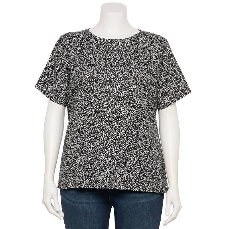 Plus Size Croft & Barrow® Essential Crewneck Top, Women's, Size: 2XL, Deep Pink Geo Product Image