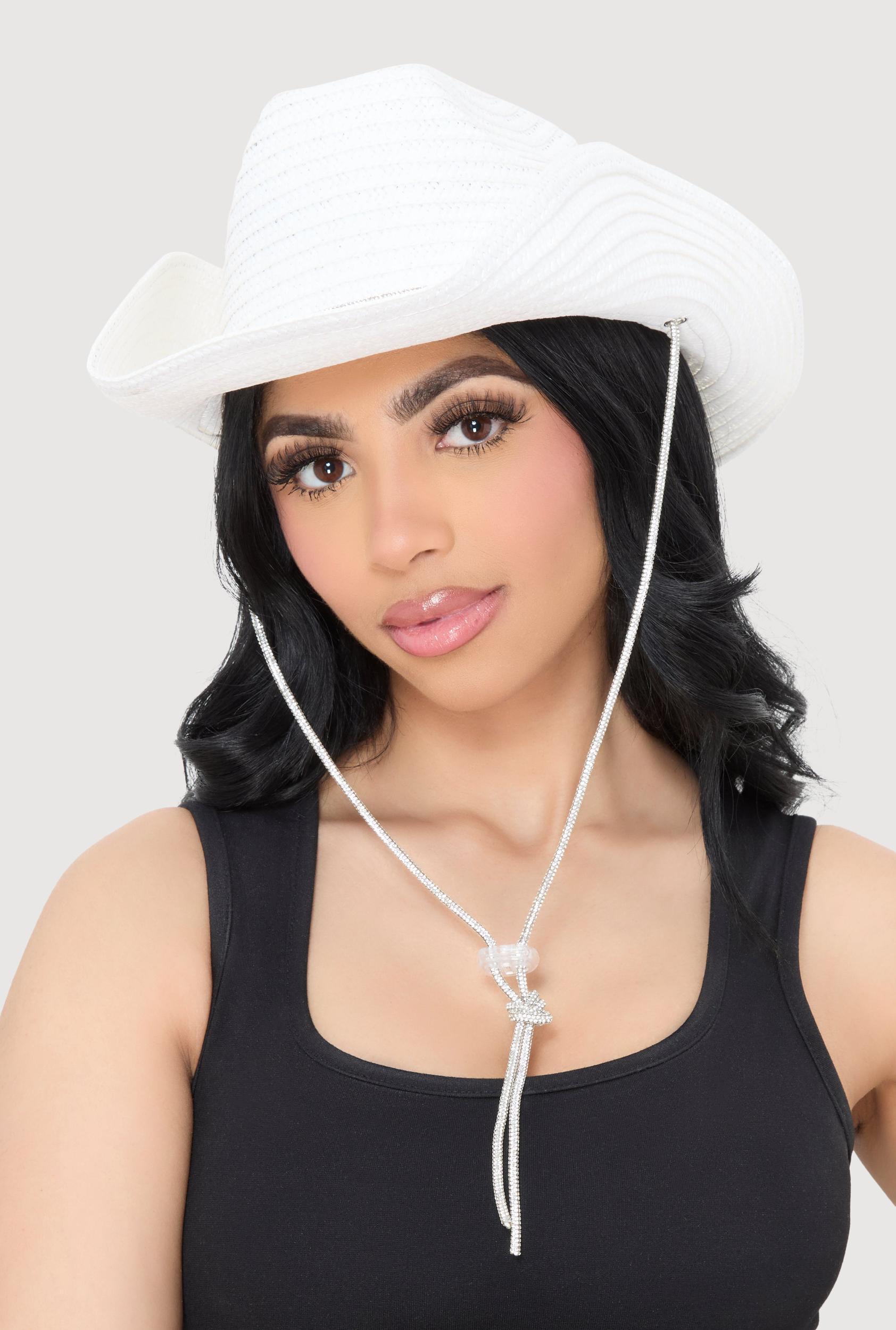 Rhinestone Toggle Drawstring Cowboy Hat Female Product Image