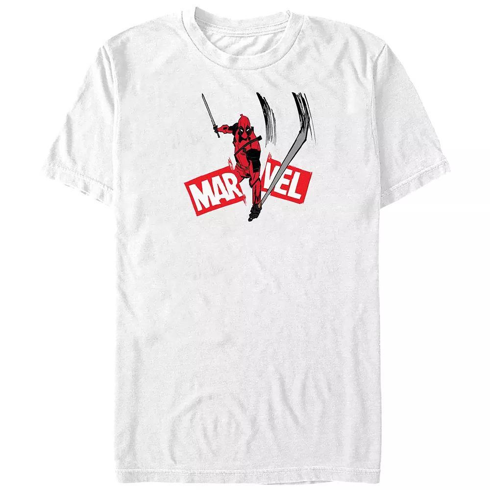 Big & Tall Marvel Deadpool Slashing Marvel Logo Graphic Tee, Men's, Size: 3XB, White Product Image