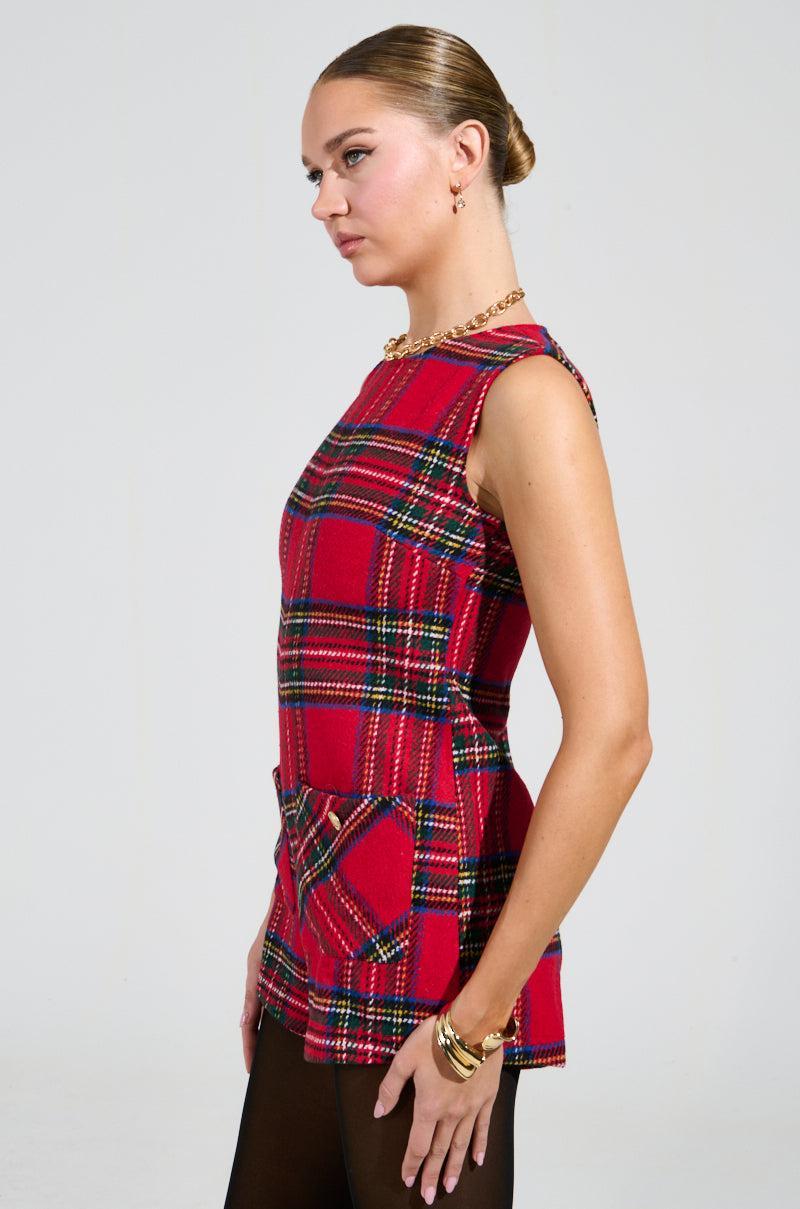 BEST DRESSED PLAID MINI DRESS IN RED Product Image