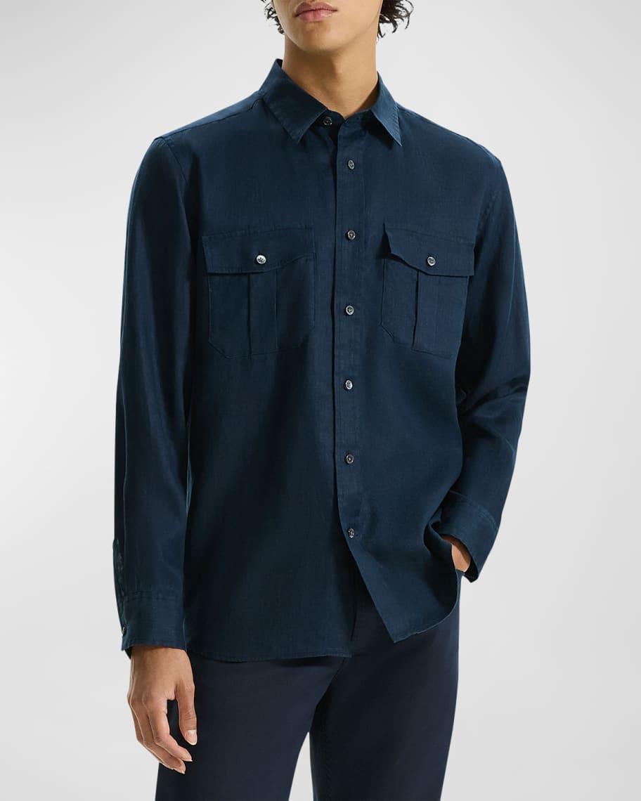 Mens Relaxed Linen Military Shirt Product Image