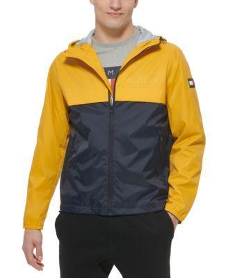 Men's Tommy Hilfiger Logo Patch Hooded Rain Jacket, Size: Medium, Blue Stripe Product Image