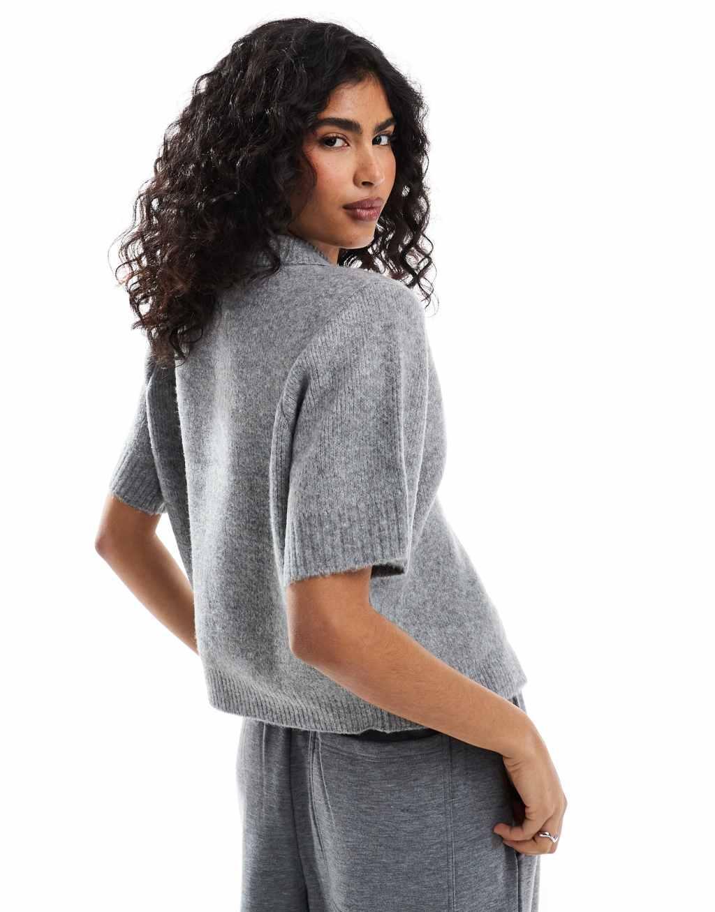 ASOS DESIGN knit compact short sleeve shirt in gray Product Image