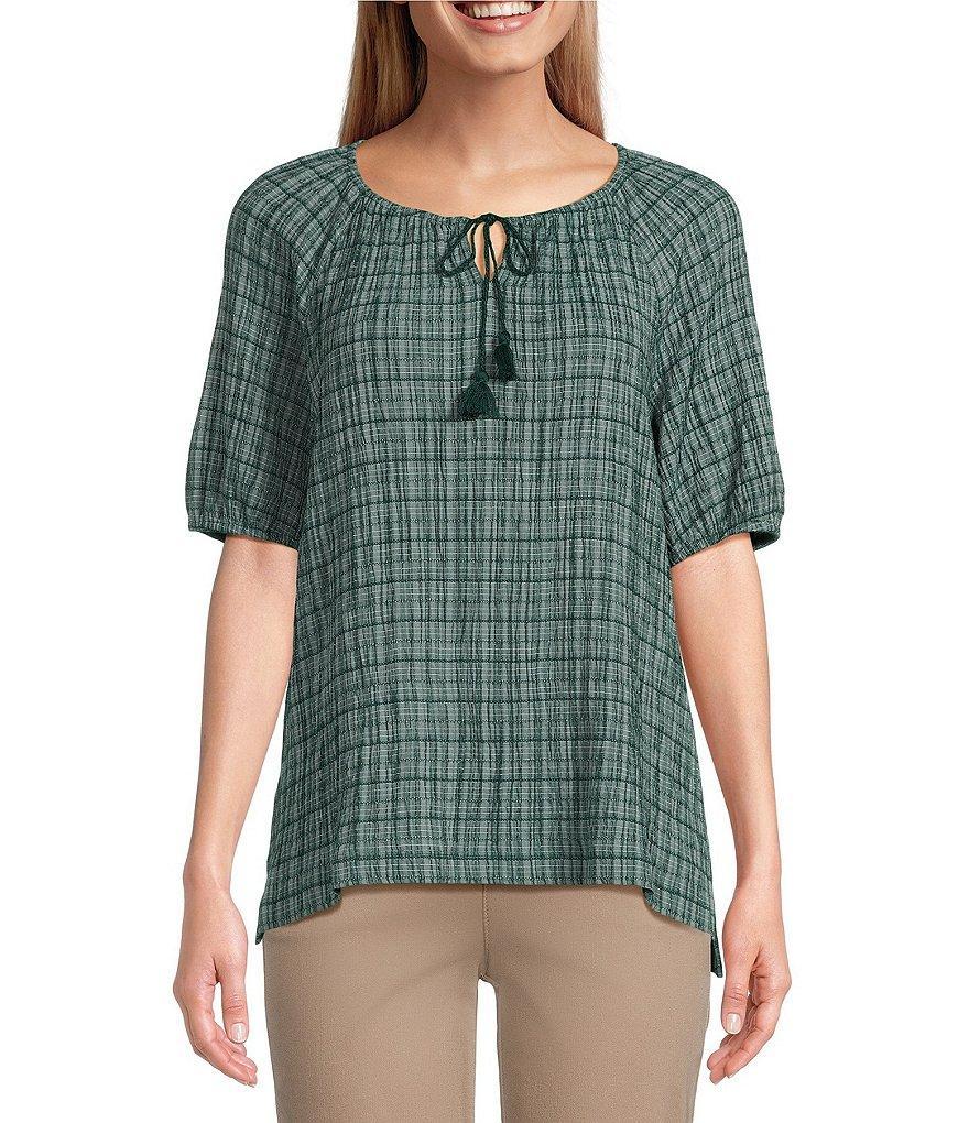 Westbound Elbow Puff Sleeve Tassel Tie Neck Top Product Image