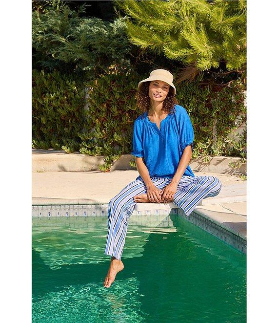 Liverpool Los Angeles Crinkle Woven Split V-Neck Short Sleeve Blouse Product Image