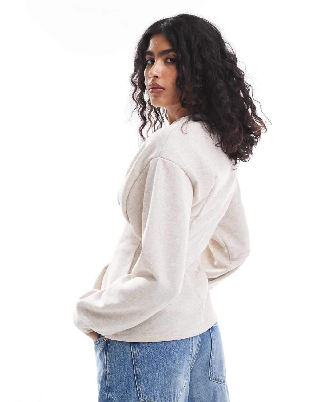 ASOS DESIGN pleated waist sweatshirt in oatmeal heather Product Image