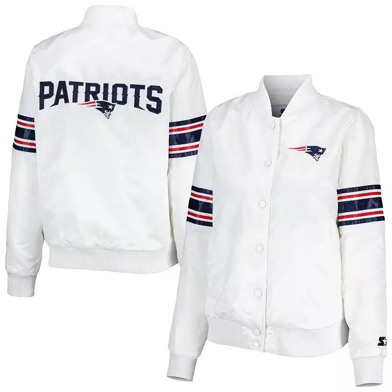 Women's Starter White New England Patriots Line Up Satin Full-Snap Varsity Jacket, Size: XL Product Image