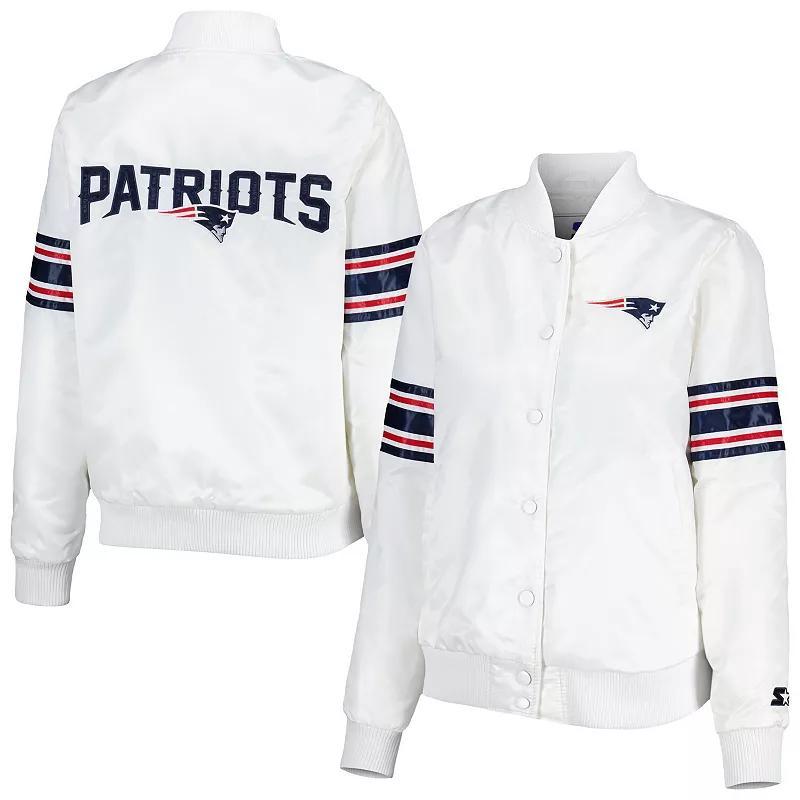 Women's Starter White New England Patriots Line Up Satin Full-Snap Varsity Jacket, Size: XL Product Image