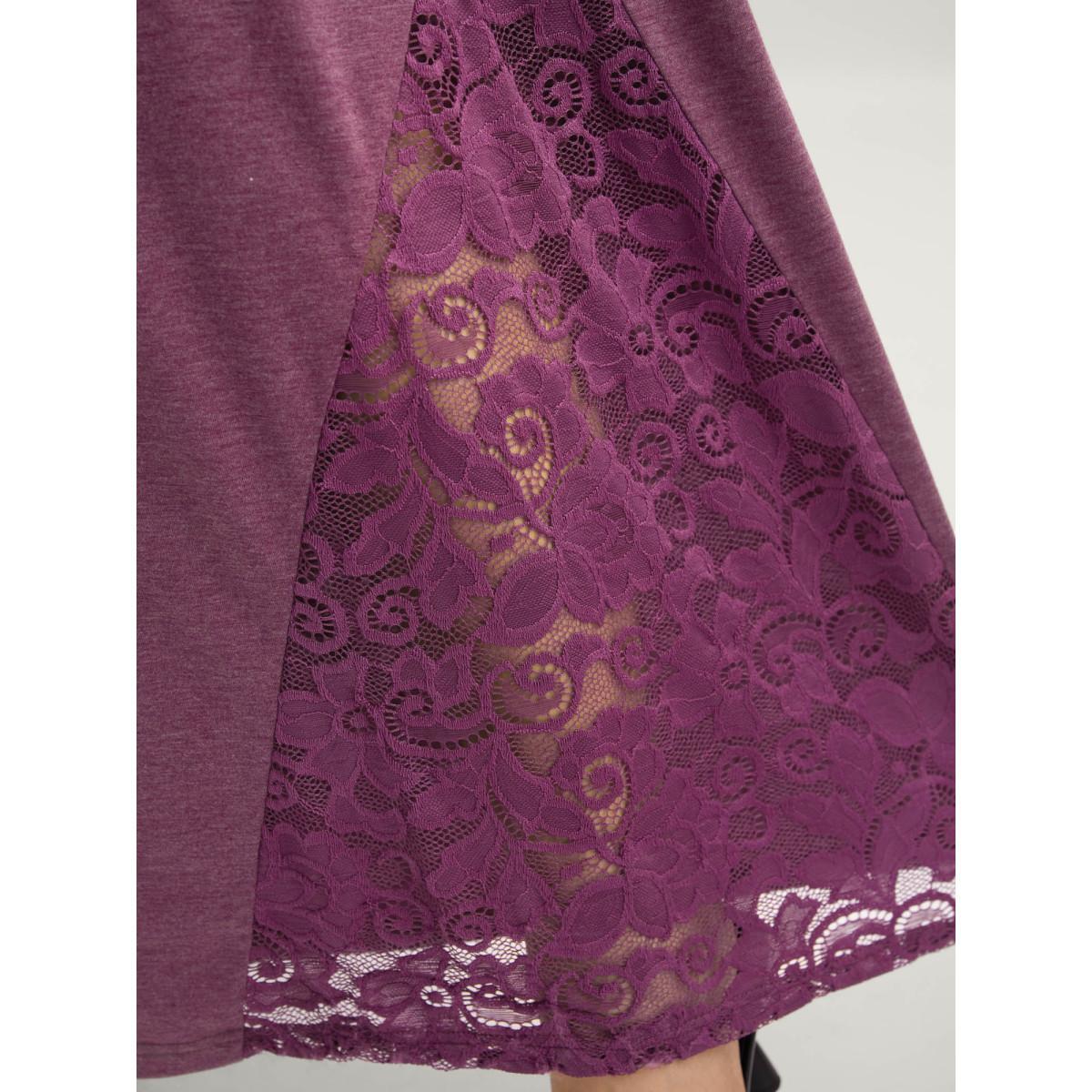 Plus Size Plum Very Stretchy Lace Waist-Tie Jumpsuit Women Cap Sleeve V-neck Vacation Loose Jumpsuits BloomChic 30/6X Product Image