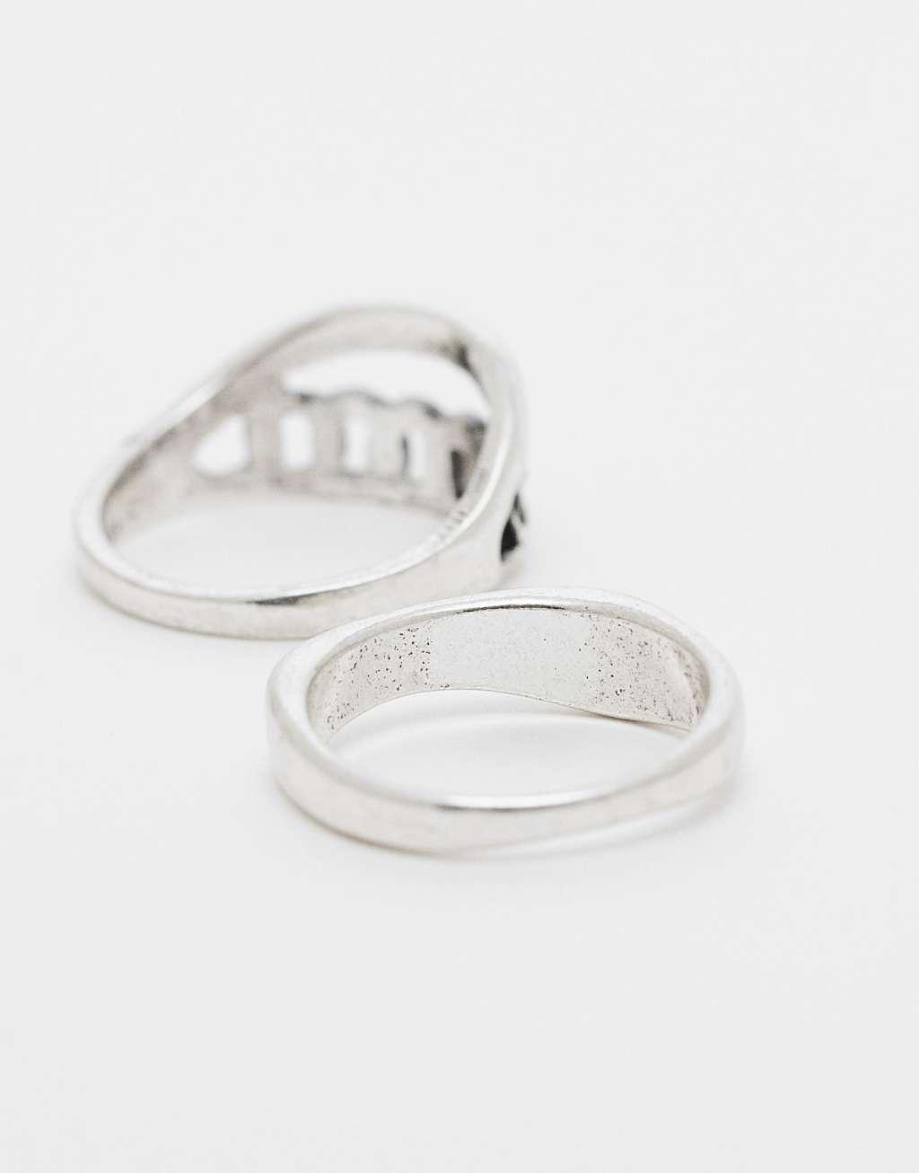 ASOS DESIGN 2 pack band rings in silver tone Product Image