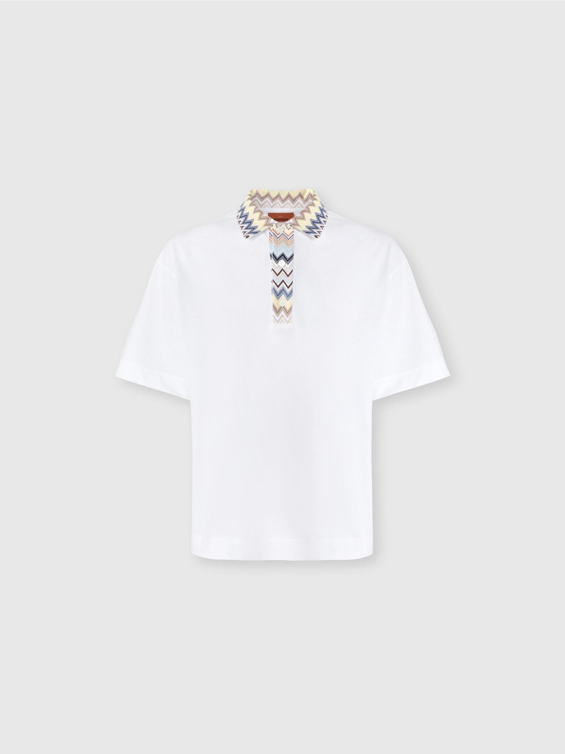 Cotton jersey polo shirt with chevron knit inserts Product Image