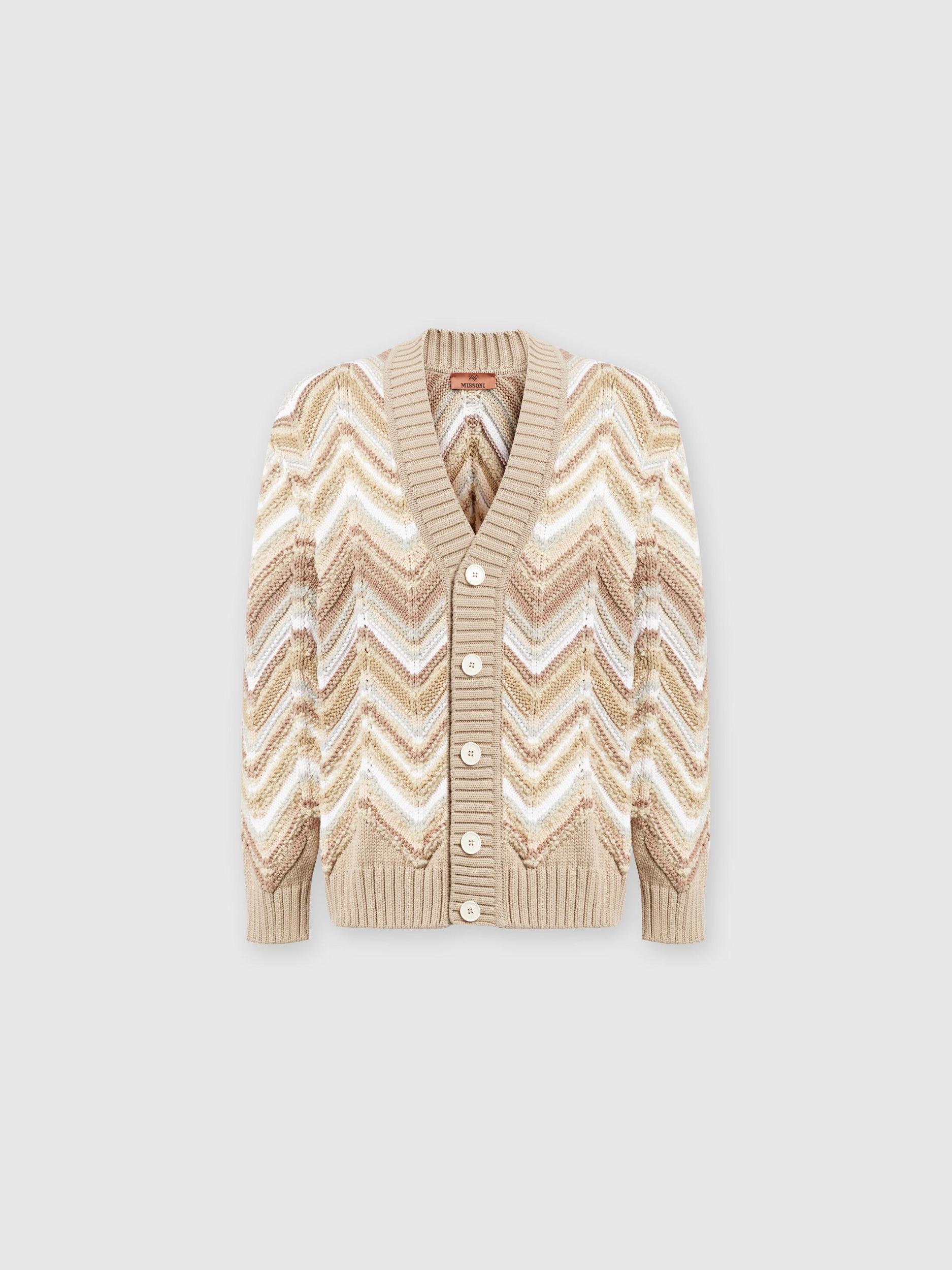 Cotton and wool blend cardigan with macro zig zag Product Image