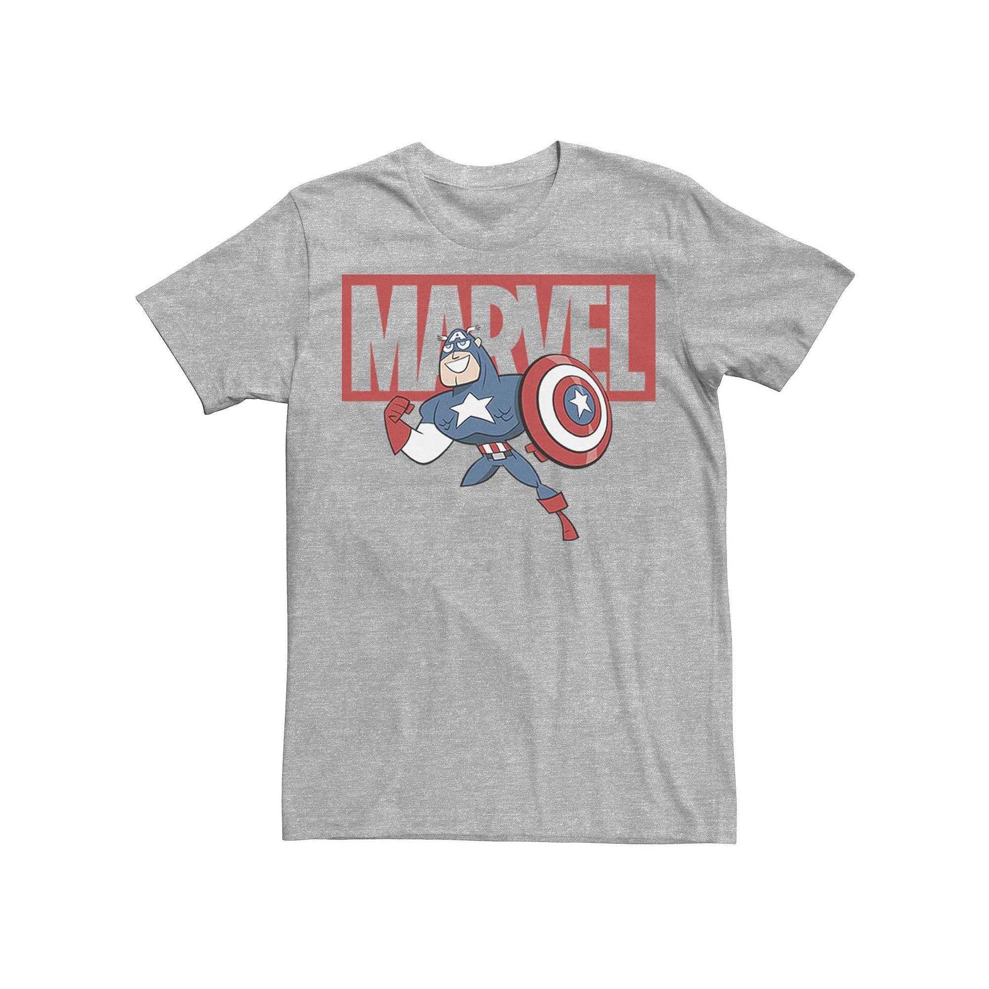 Men's Marvel Captain America Chibi Action Pose Logo Outline Tee, Size: XXL, Athletic Grey Product Image