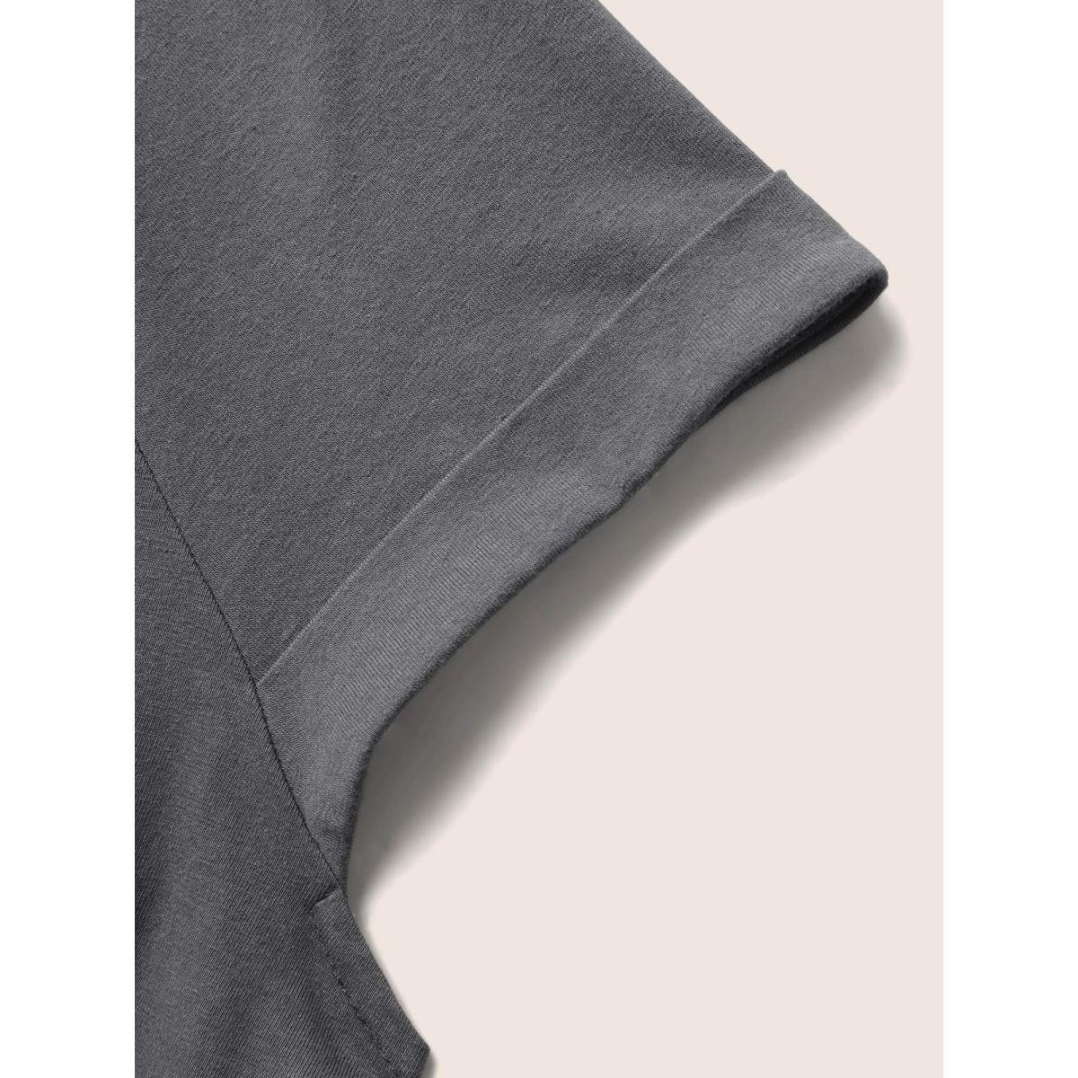 Plus Size Cotton Solid Crew Neck Roll Sleeve T-shirt DimGray Women Casual Roll Hem Round Neck Everyday T-shirts BloomChic 14-16/1X Product Image