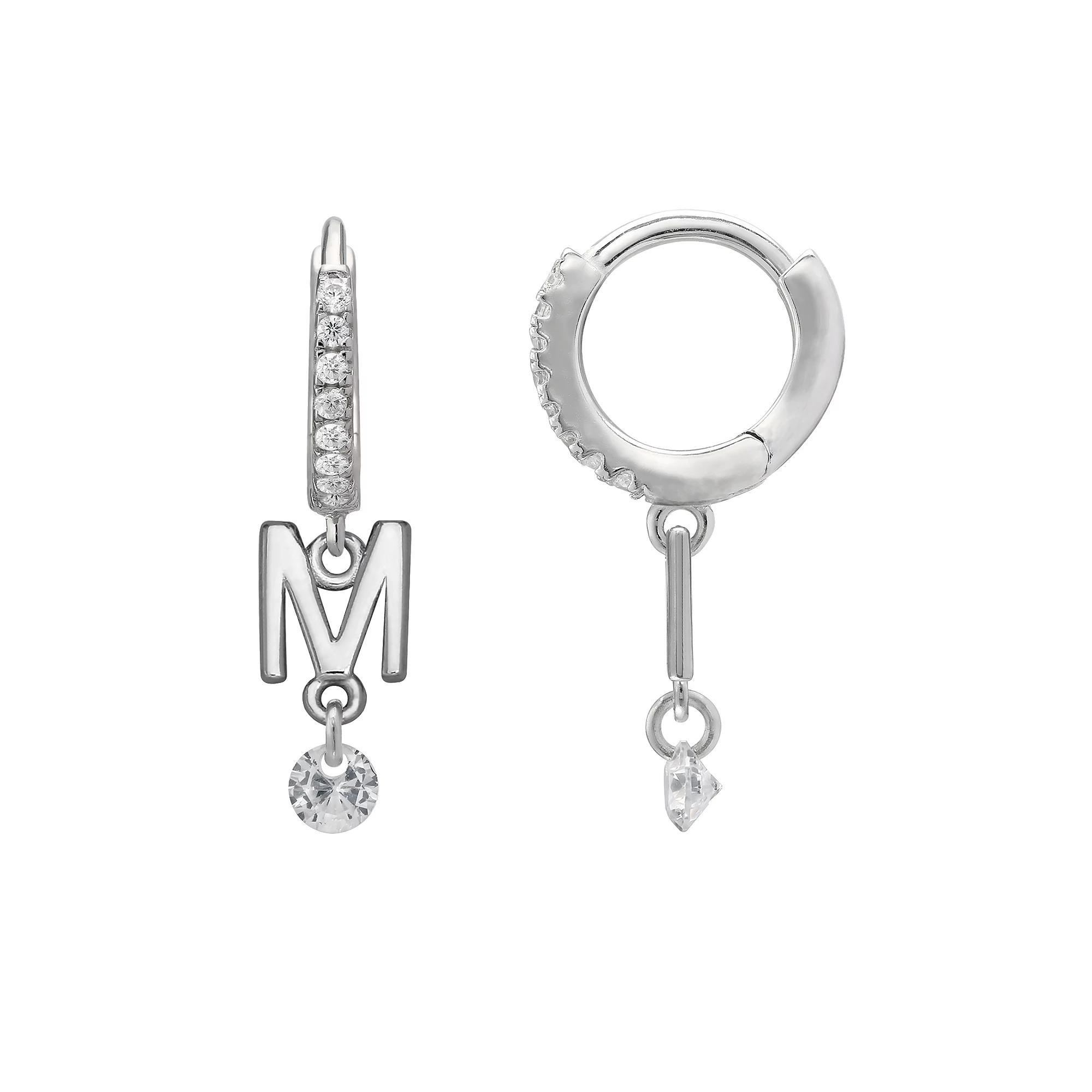 PRIMROSE Sterling Silver Initial Huggie Hoop Drop Earrings, Women's, Sterling Silver U Product Image