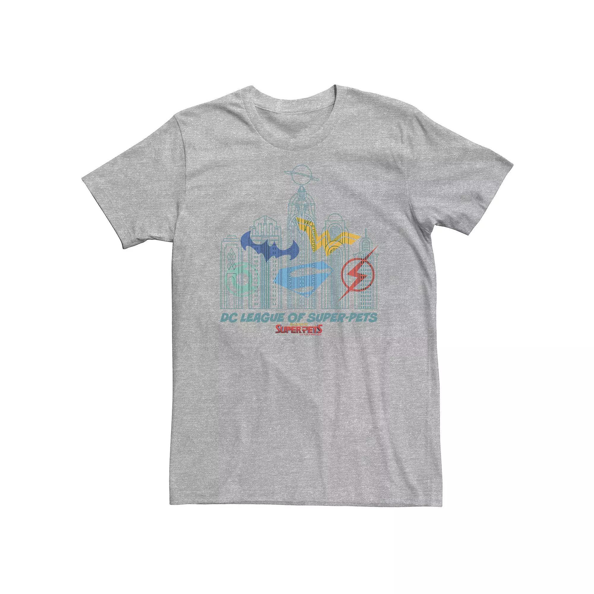Big & Tall DC Comics Super Pets Superhero Skyline Logos Tee, Men's, Size: 4XL Tall, Athletic Grey Product Image