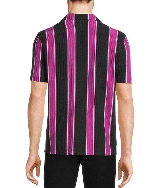 Murano Interdimensional Collection Slim Fit Striped Rib Camp Collar Knit Shirt Product Image