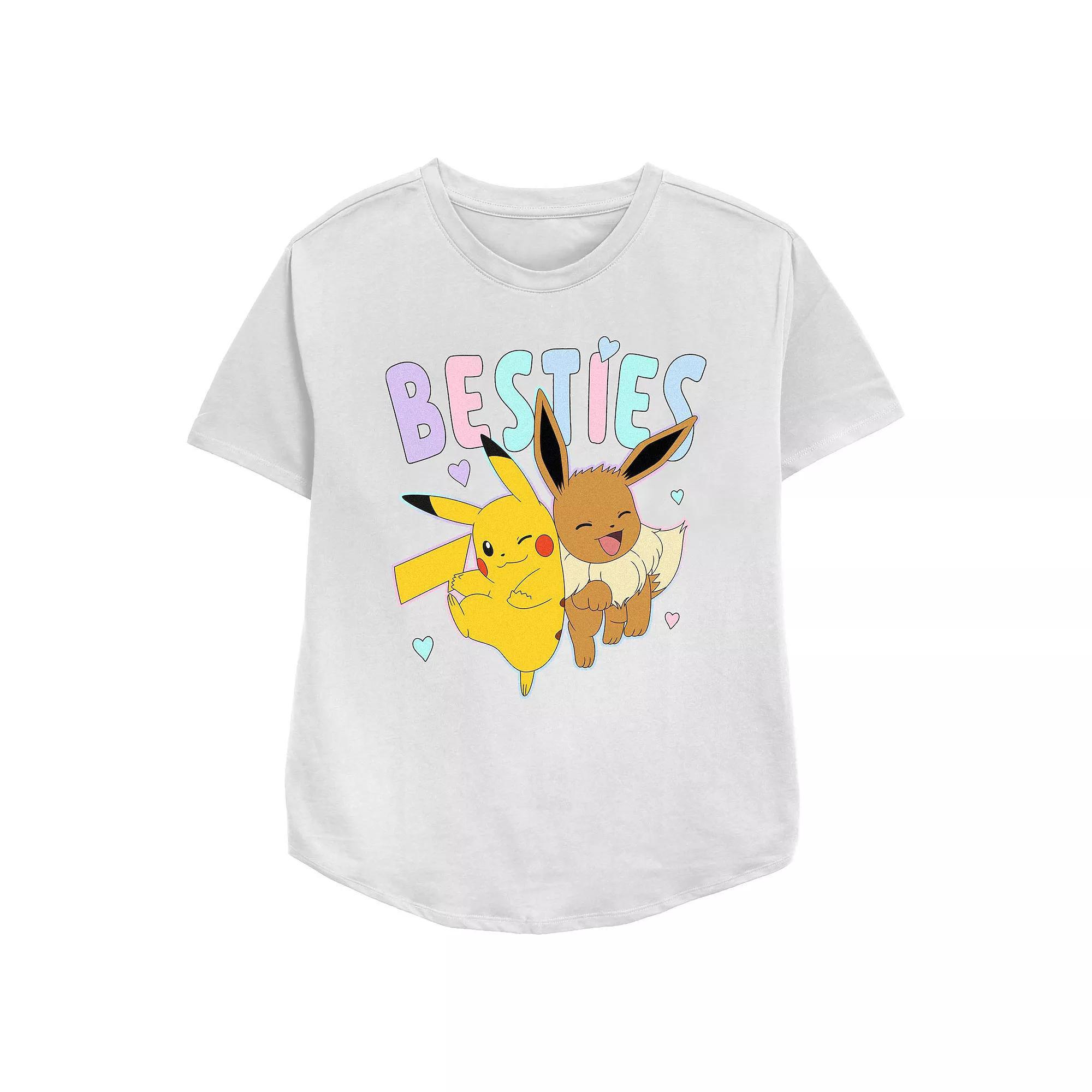 Women's Pokemon Pikachu And Eevee Besties Relaxed Fit Graphic Tee, Size: Large, White Product Image