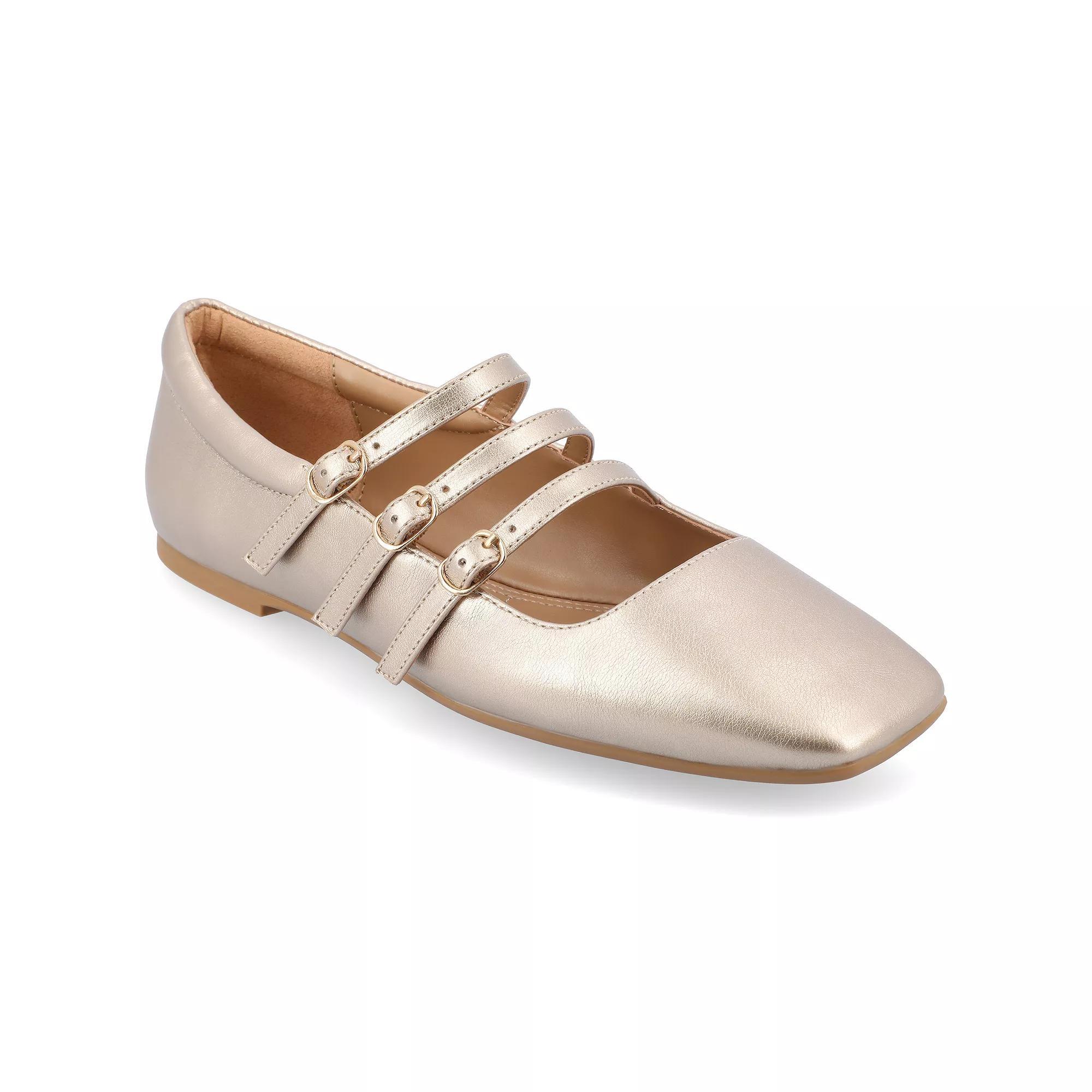 Journee Darlin Women's Tru Comfort Foam Multi Strap Square Toe Flats, Size: 8.5 Wide, Gold Product Image